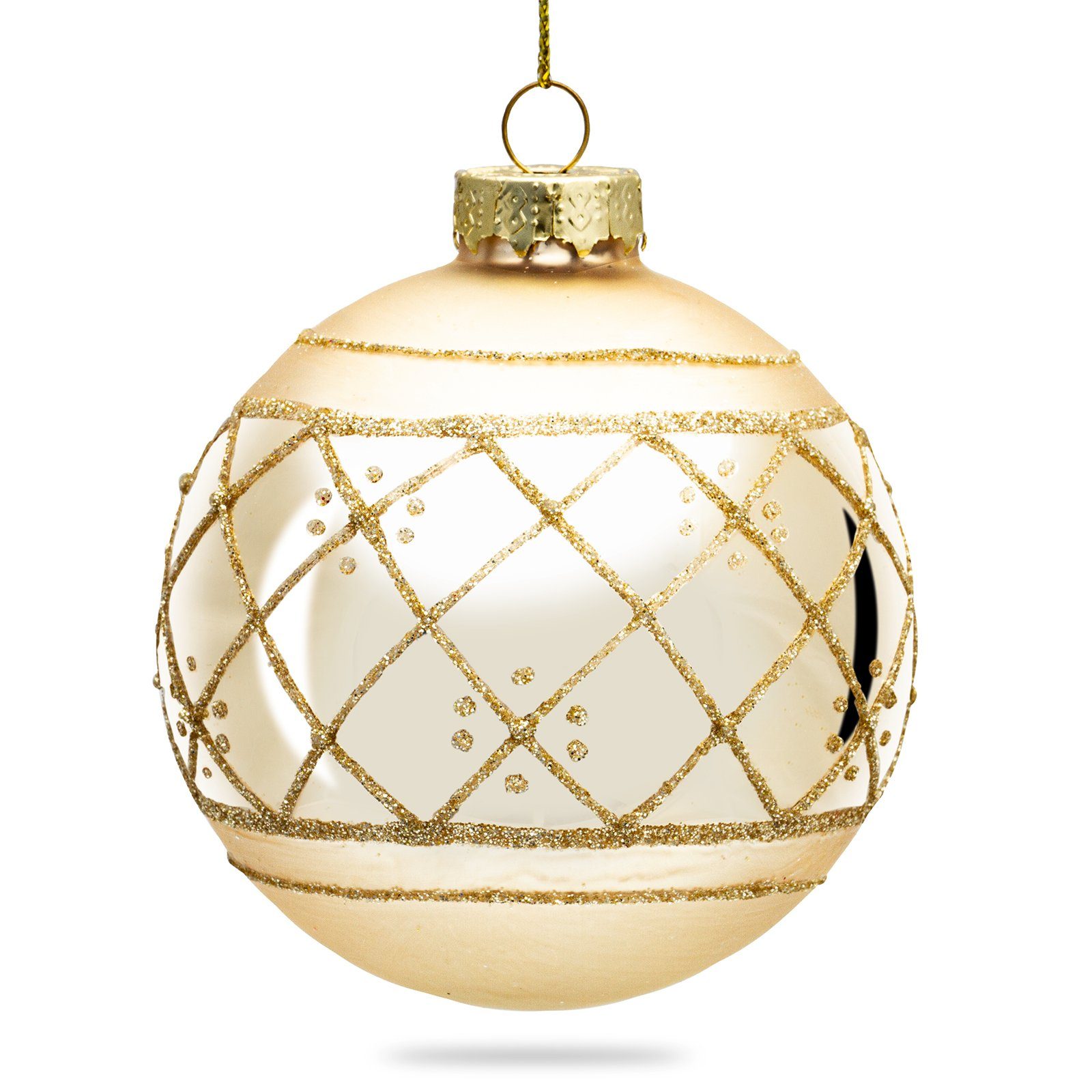 SIKORA Christbaumschmuck Highlights Champagner 4er Set Christbaumkugeln aus Glas mit Verzierung, Besondere Weihnachtskugeln für ein sinnliches Weihnachtsfest