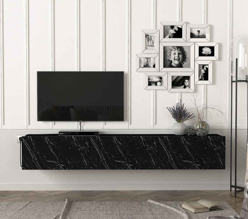 moebel17 TV-Regal TV Lowboard Hängend Damla Schwarz Marmor (Marmor O, modernes TV Lowboard in Weiß