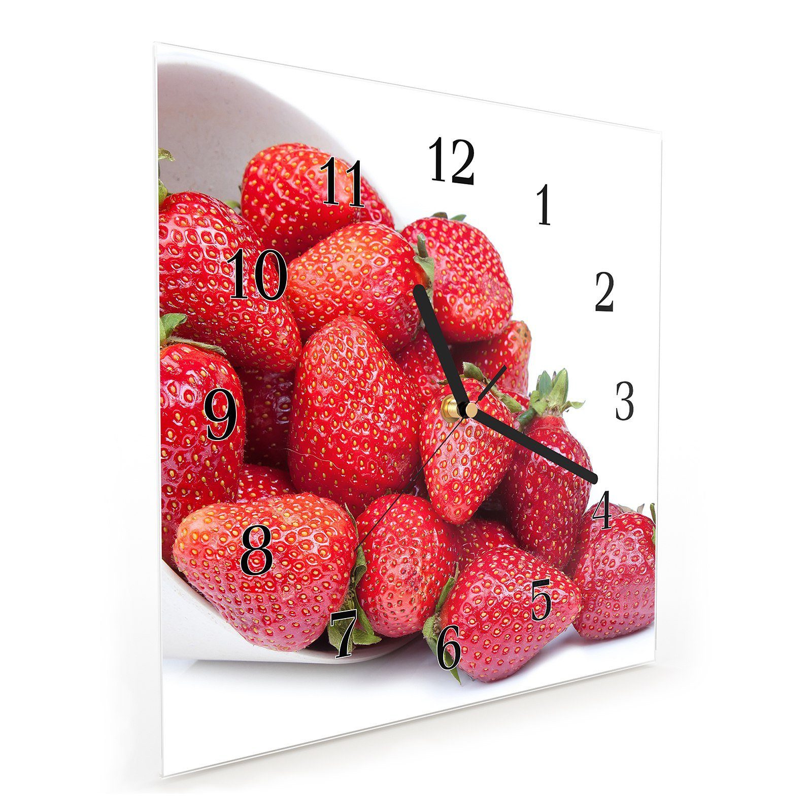 Glasuhr Wandkunst 30 Wanduhr Primedeco Motiv 30 Wanduhr Größe Erdbeeren mit in cm x Schüssel