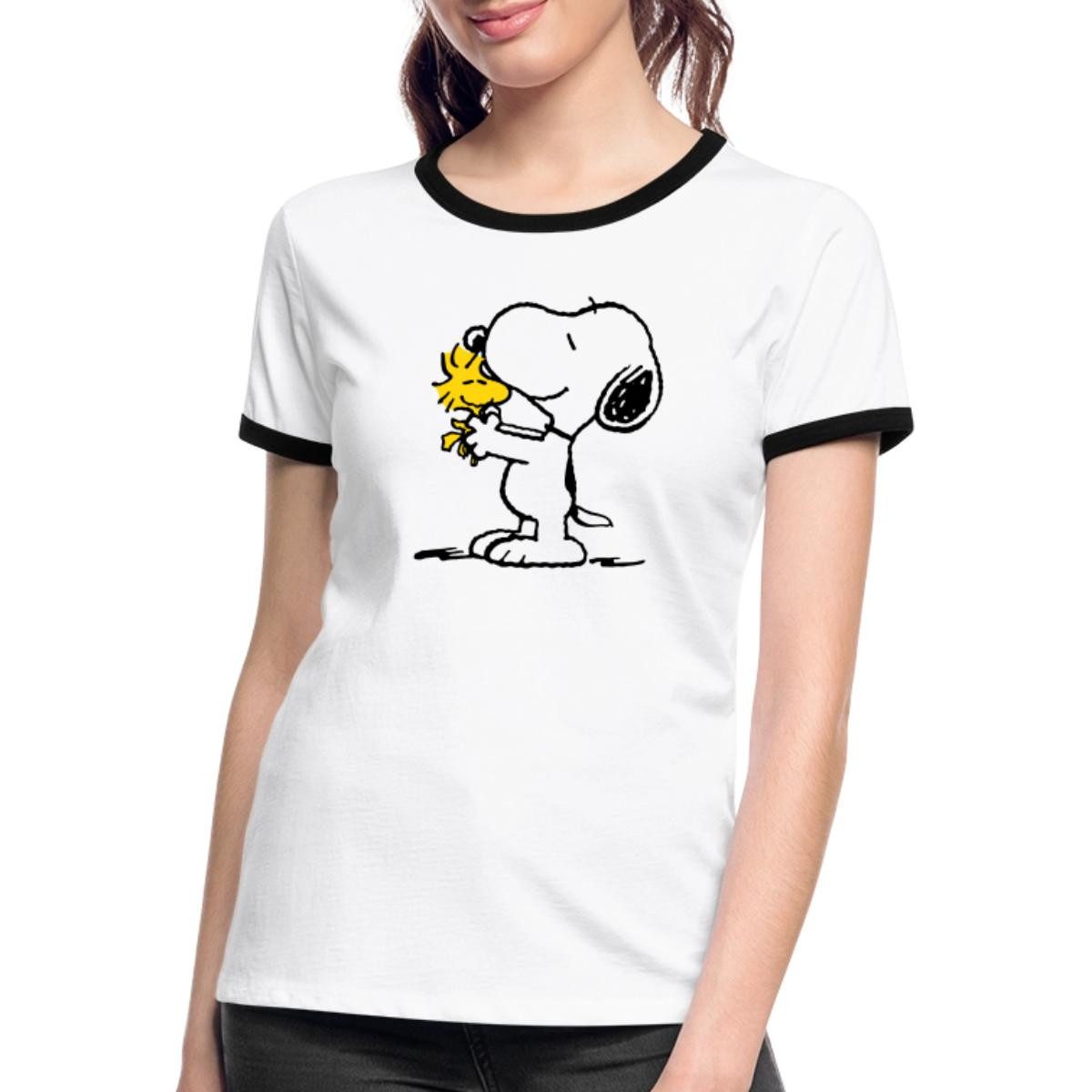 Spreadshirt T-Shirt Peanuts Snoopy Und Woodstock Frauen Kontrast T-Shirt (1-tlg)
