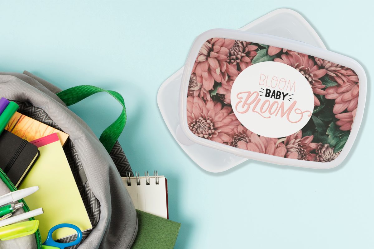 (2-tlg), Bloom für Jungs baby Lunchbox Erwachsene, Sprichwörter - und Brotbox Zitate, weiß und Mädchen bloom' Kinder Kunststoff, für - Brotdose, MuchoWow