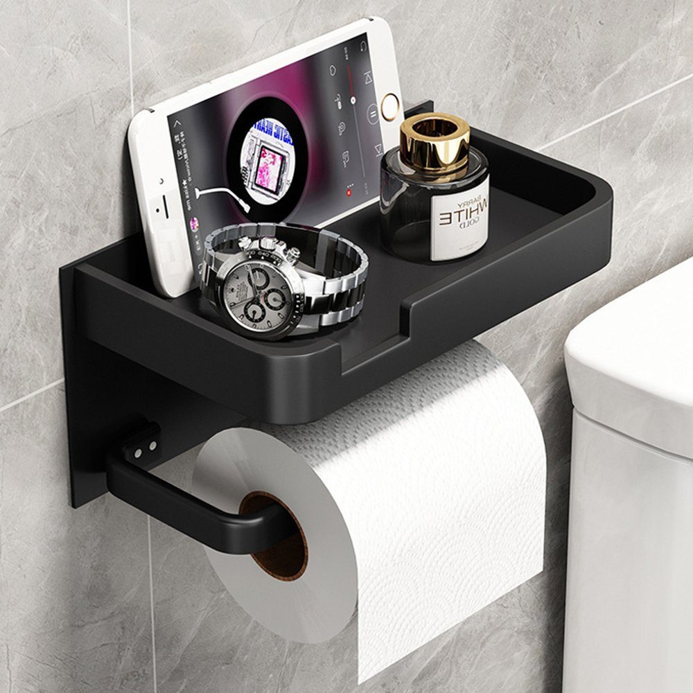 Haiaveng Toilettenpapierhalter Kein Bohren erforderlich, mit Ablage, Toilettenpapierhalter schwarz