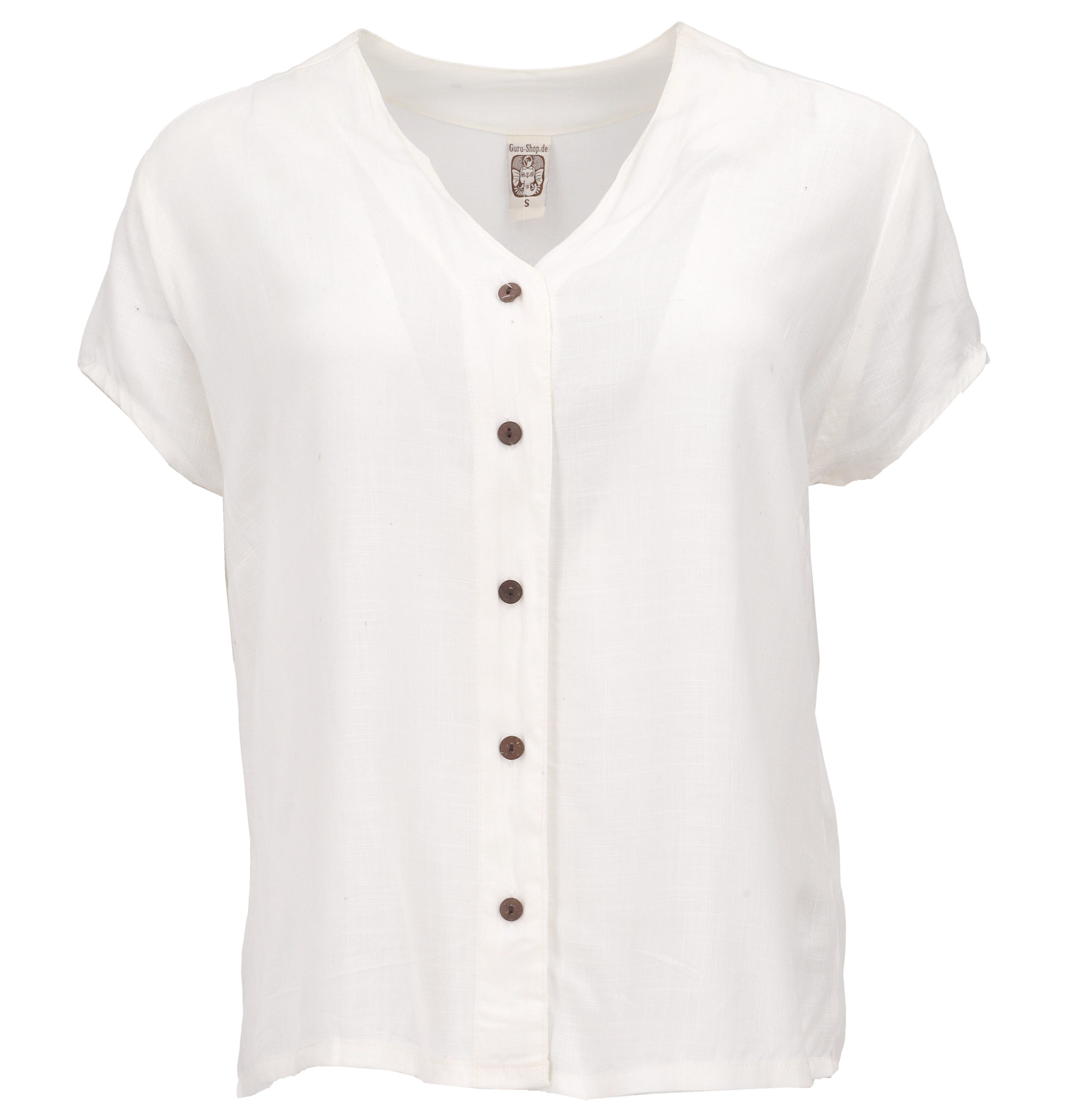 Guru-Shop Longbluse Luftiges Basic Blusentop, Kurzarm Bluse -.. alternative Bekleidung