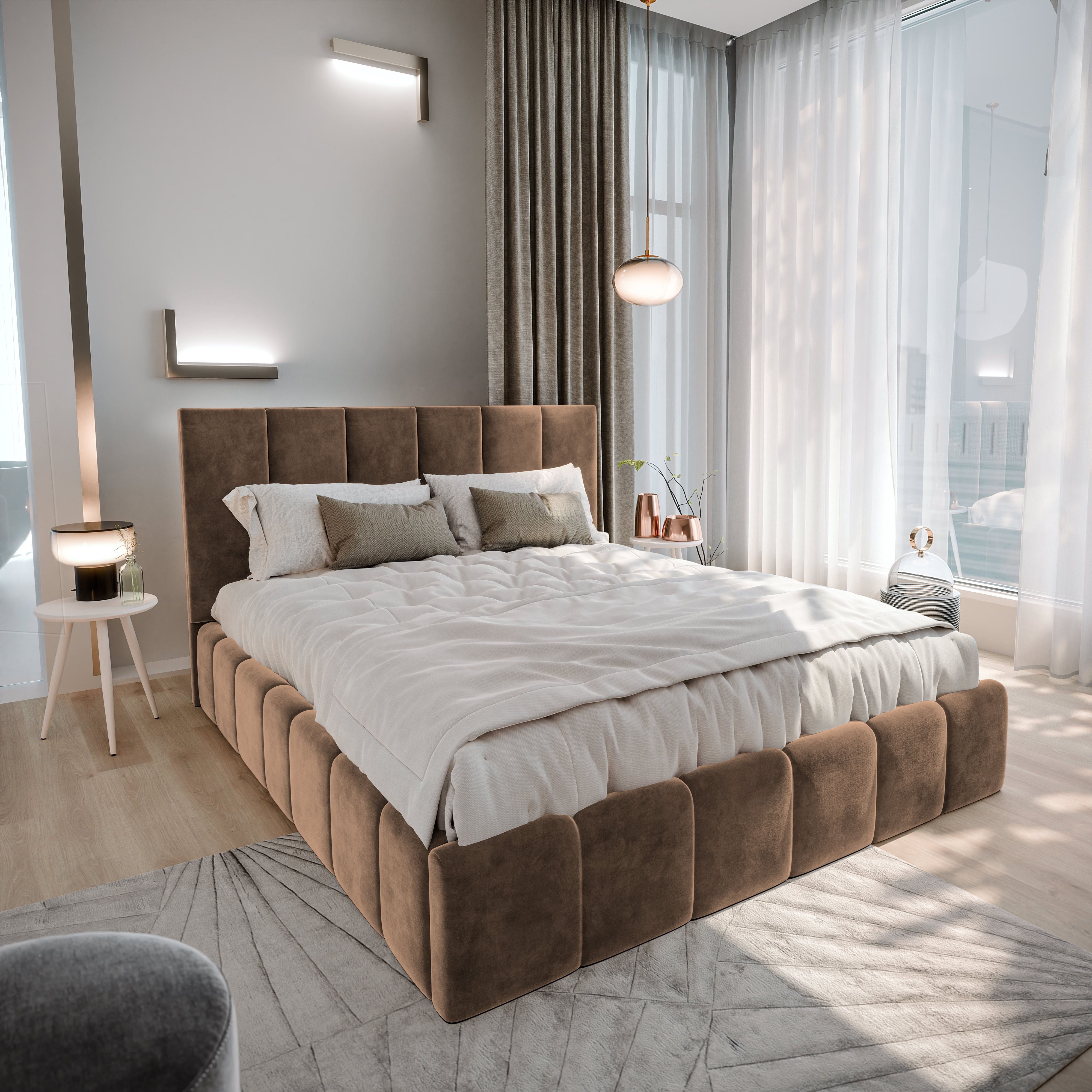 Masseno Polsterbett TARANTO 140x200 cm beige (mit Bettkasten und Lattenrost)