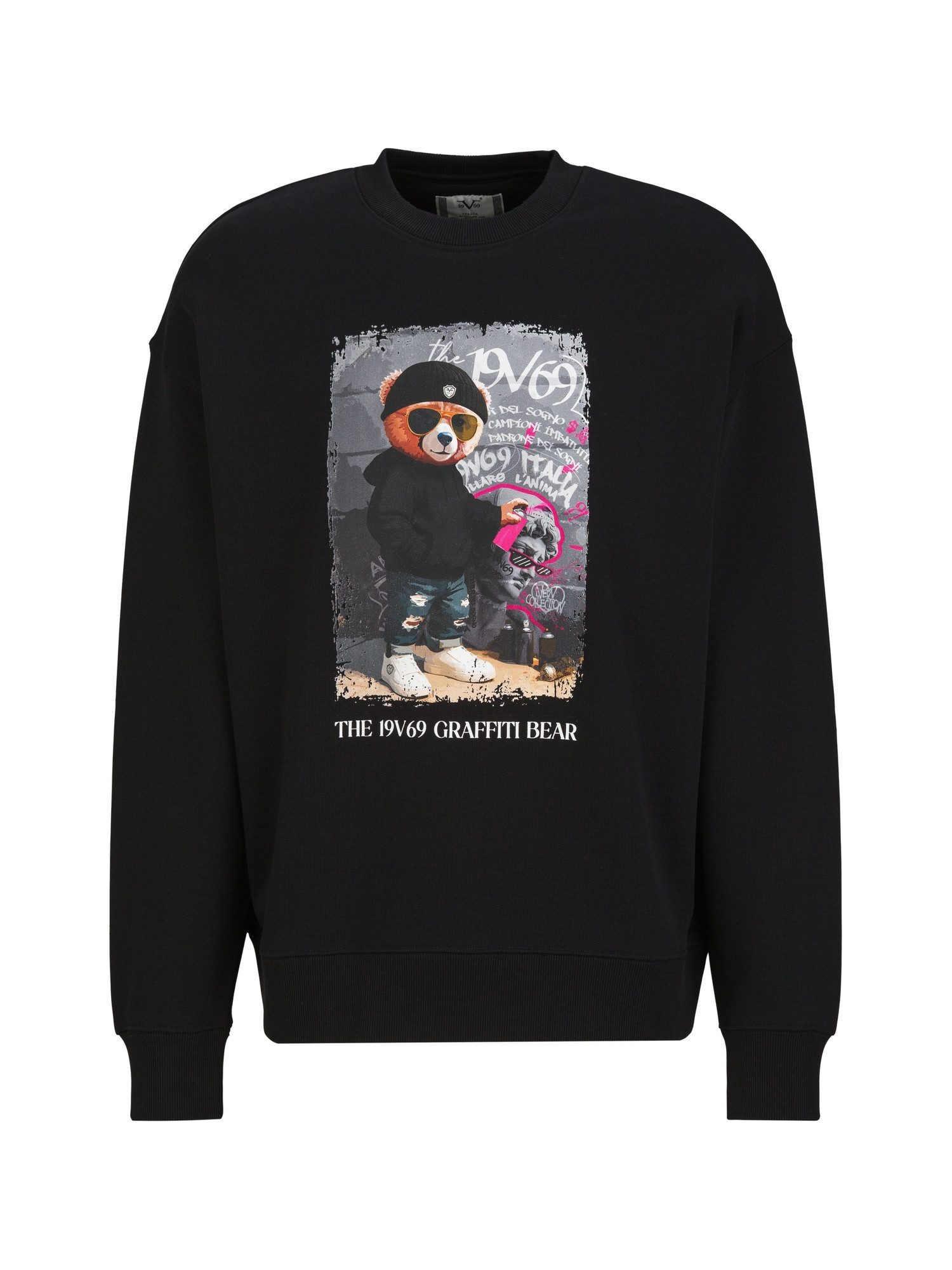 19V69 ITALIA Sweatshirt Omero Graffiti Herren Baumwoll Sweatshirt Oversize Rundhals Fotoprint