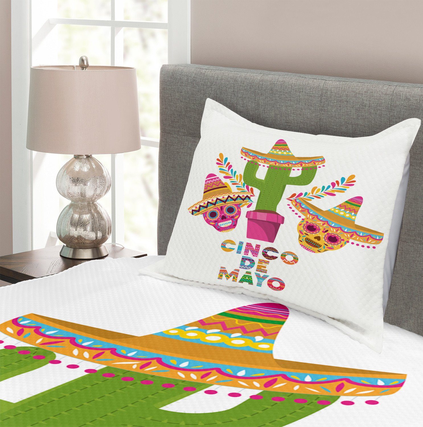Kaktus Kissenbezügen Tagesdecke de Abakuhaus, Mayo mit Waschbar, und Cinco Set Schädel-Hut