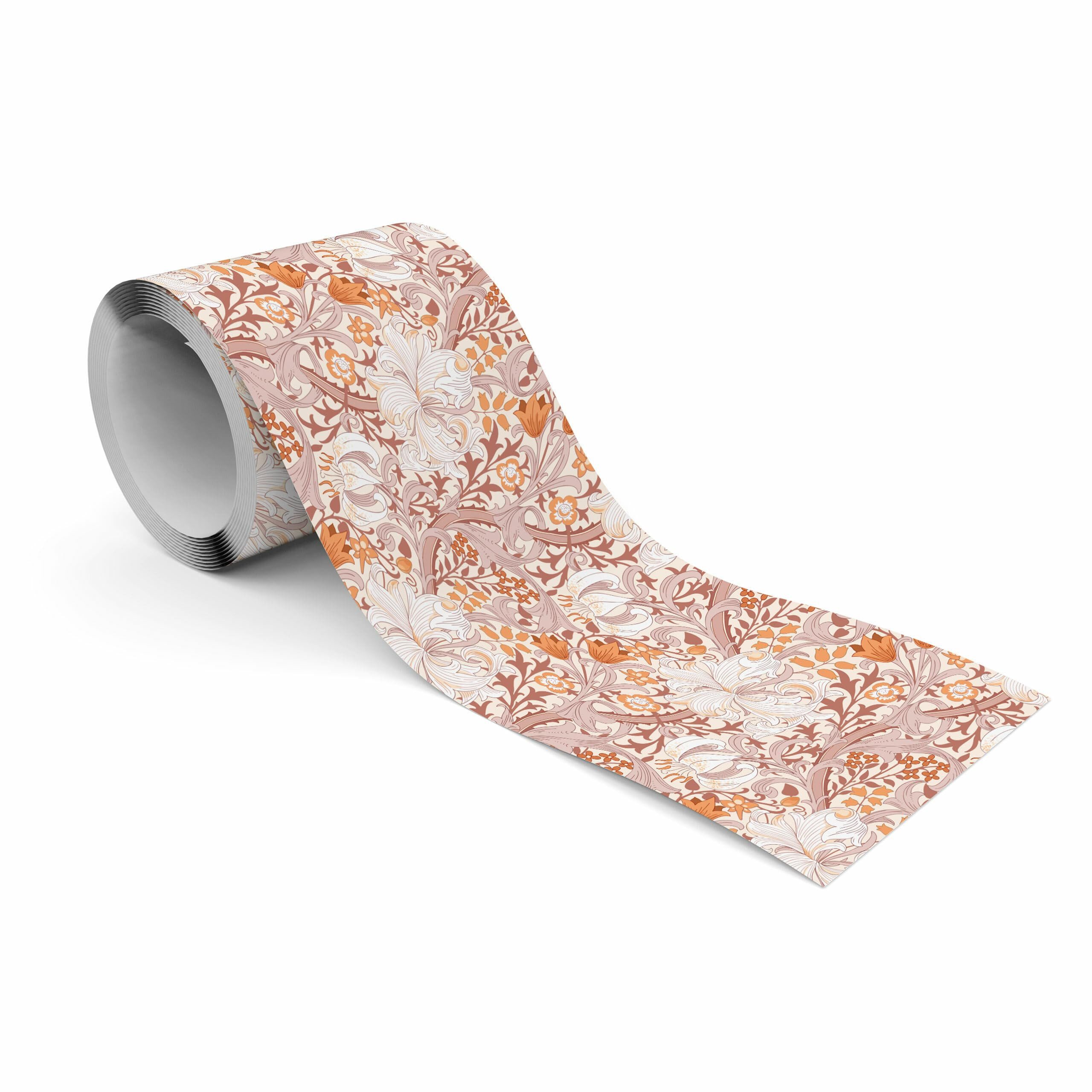 Muralo Bordüre Wandbordüre selbstklebend Blumen – Tapetenbordüre Wohnzimmer, floral, Florale Ornamente in Beige und Rosé, 10 x 300 cm, abwischbar