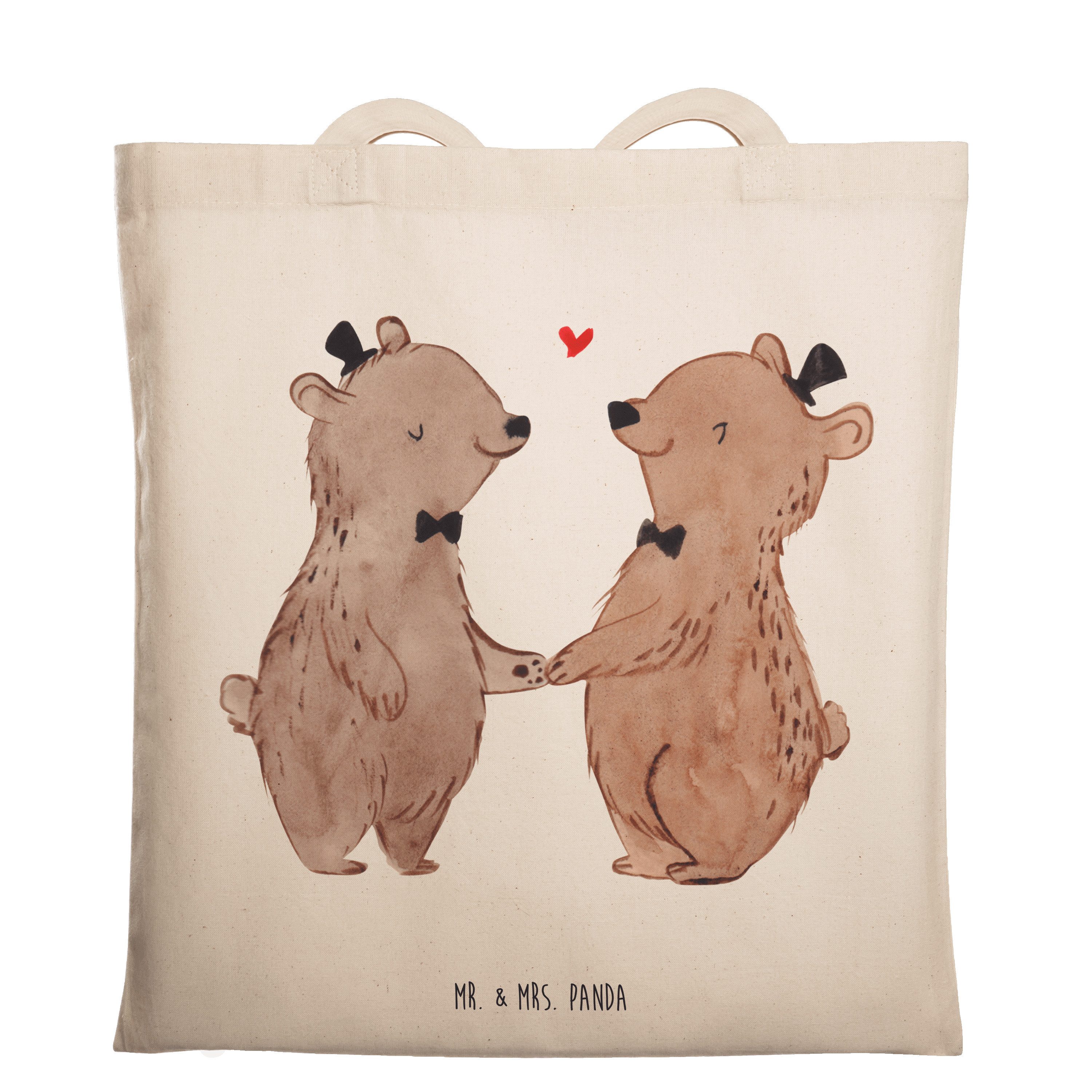 Mr. & Mrs. Panda Tragetasche Bären Gay Pride, Tote Bag, Transparent, Tasche, Unitasche, Laptoptasc (Packung), freizeitbeutel Unitasche studententasche