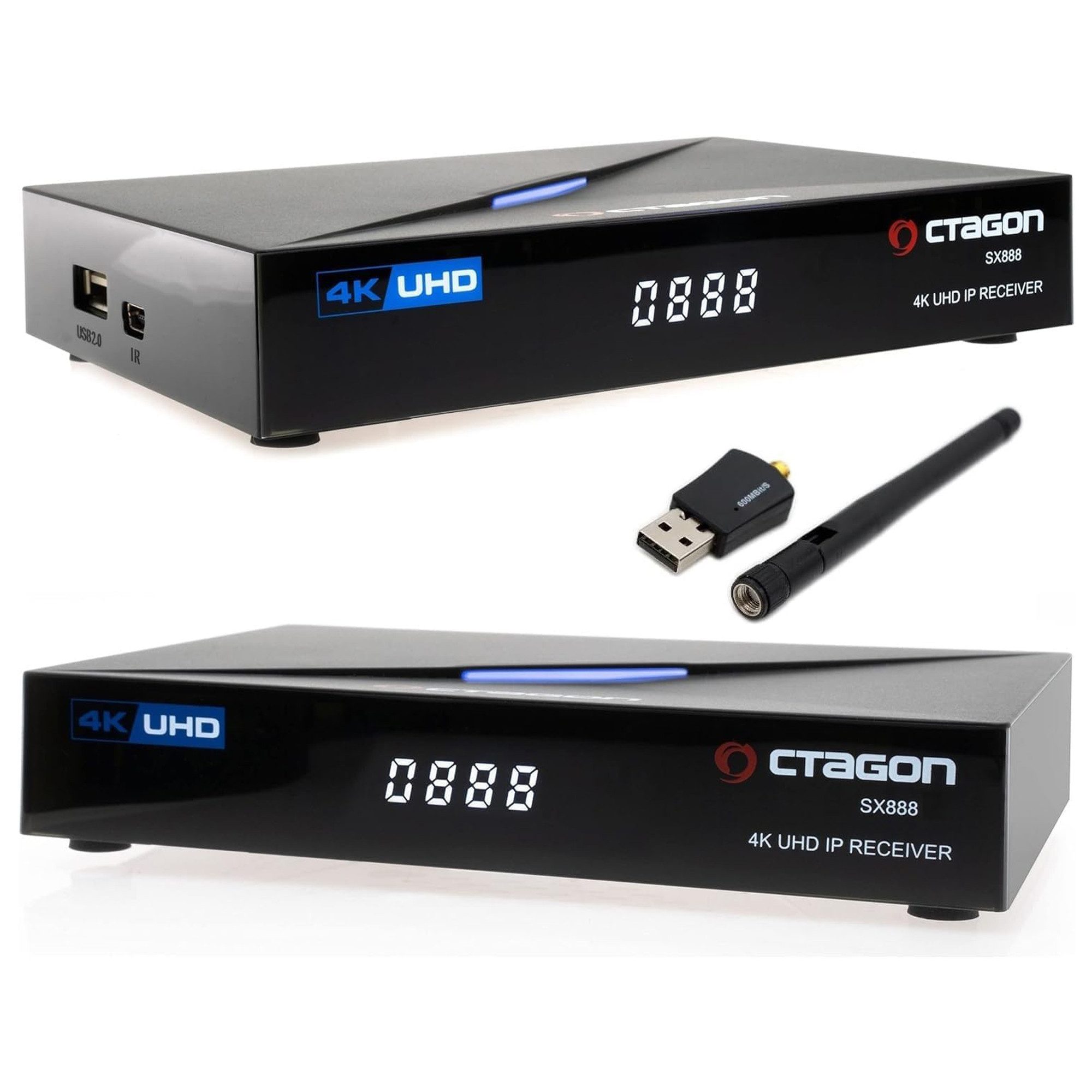 OCTAGON Streaming-Box SX888 4K UHD IP H.265 HEVC IPTV Set-Top Box + 600 Mbits Wifi Stick