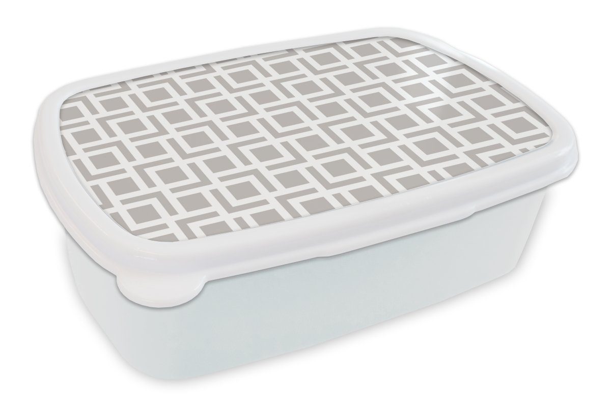 MuchoWow Lunchbox Gestaltung - Linie - Muster, Kunststoff, (2-tlg), Brotbox für Kinder und Erwachsene, Brotdose, für Jungs und Mädchen weiß