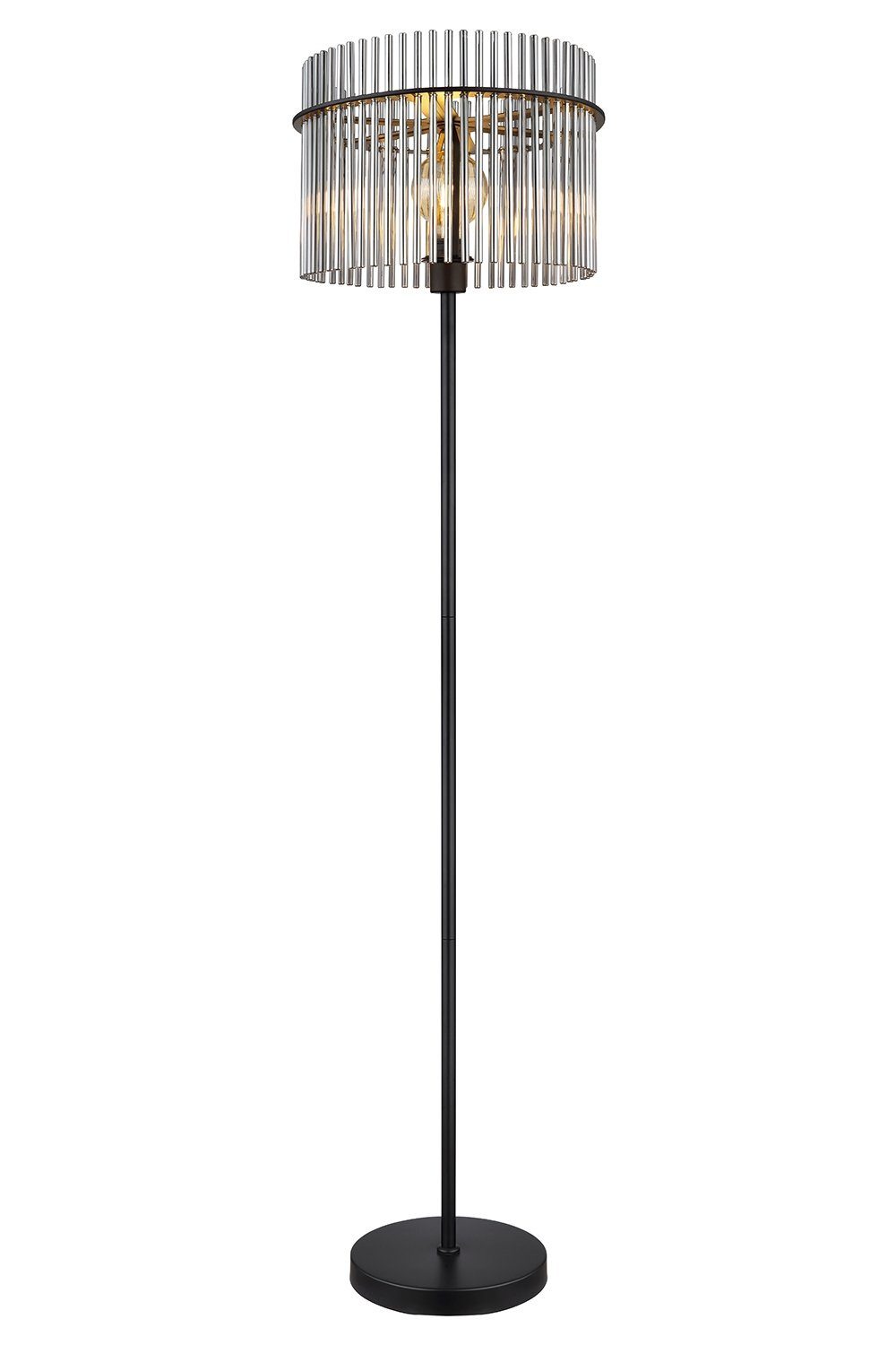 Rauchglas Leuchtmittel, Stehleuchte aus Stehlampe Schwarz, mit Stäben Globo cm, 152 H 1-flammig, Metall, GORLEY, ohne