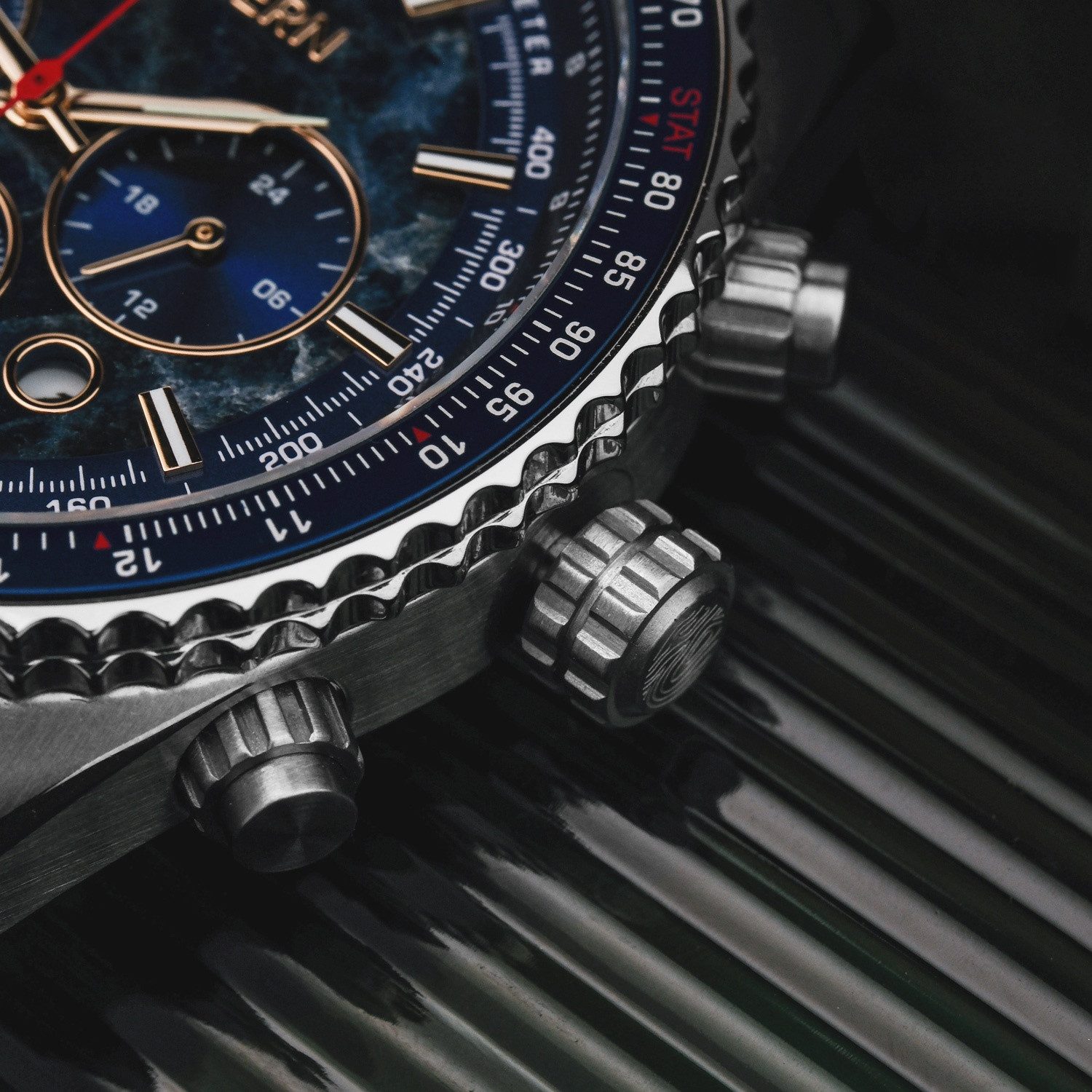 Holzkern Quarzuhr Chronograph Openhorizon Marmor Blau günstig online kaufen