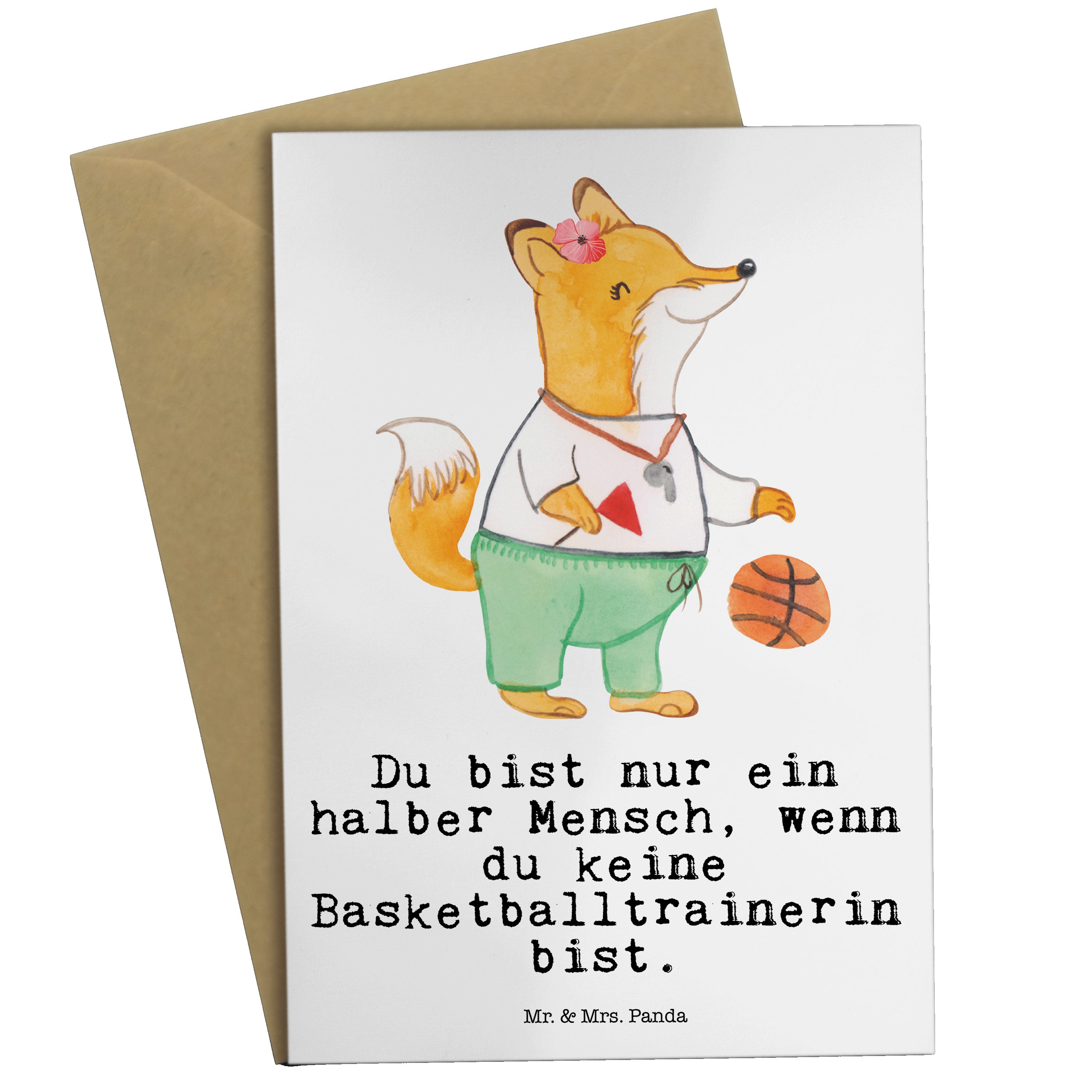 Balls Basketballtrainerin & Weiß - Panda - Mr. mit Herz Grußkarte Hochzeitskarte, Geschenk, Mrs.