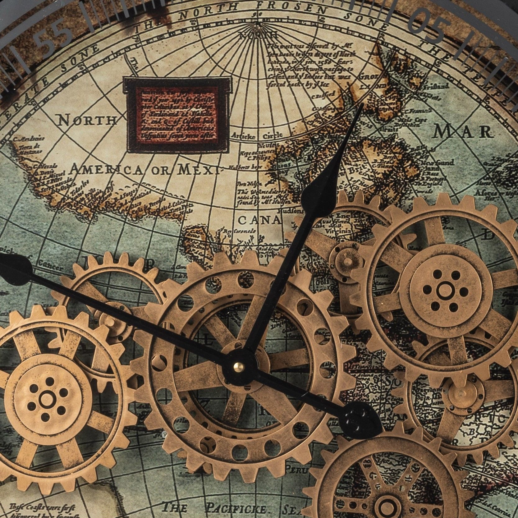 formano Wanduhr Weltkarte (drehende Zahnräder, Mehrfarbig, Weltkarte, H: 8cm)