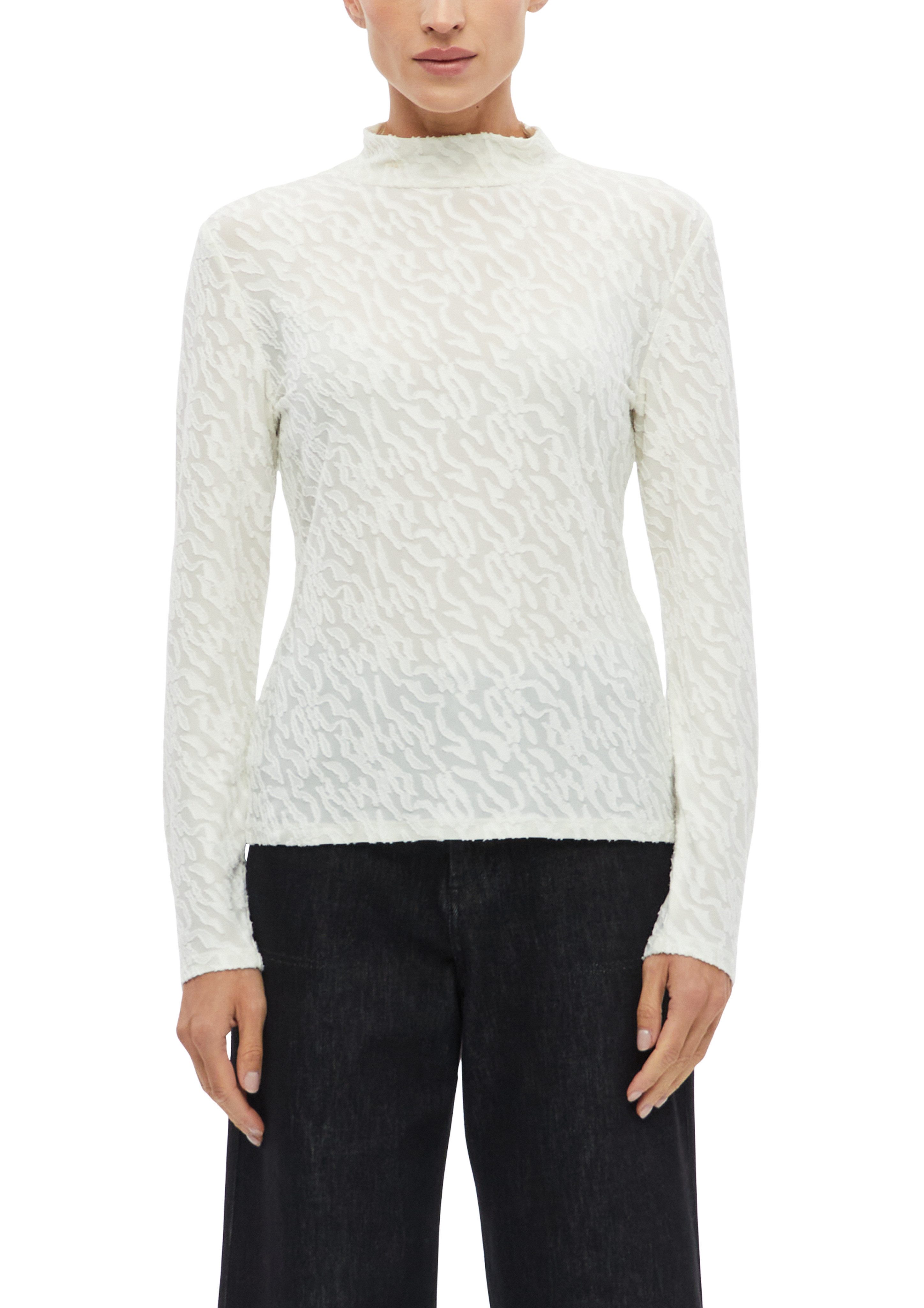 s.Oliver BLACK LABEL Langarmshirt mit Struktur-Muster und Stehkragen – Bild 2 von 4