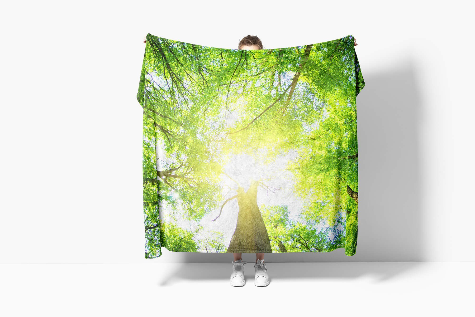 Saunatuch Handtuch Kuscheldecke Art Bäume Handtücher Fotomotiv Handtuch Baumwolle-Polyester-Mix Sommer mit Blatt, Strandhandtuch (1-St), Sinus