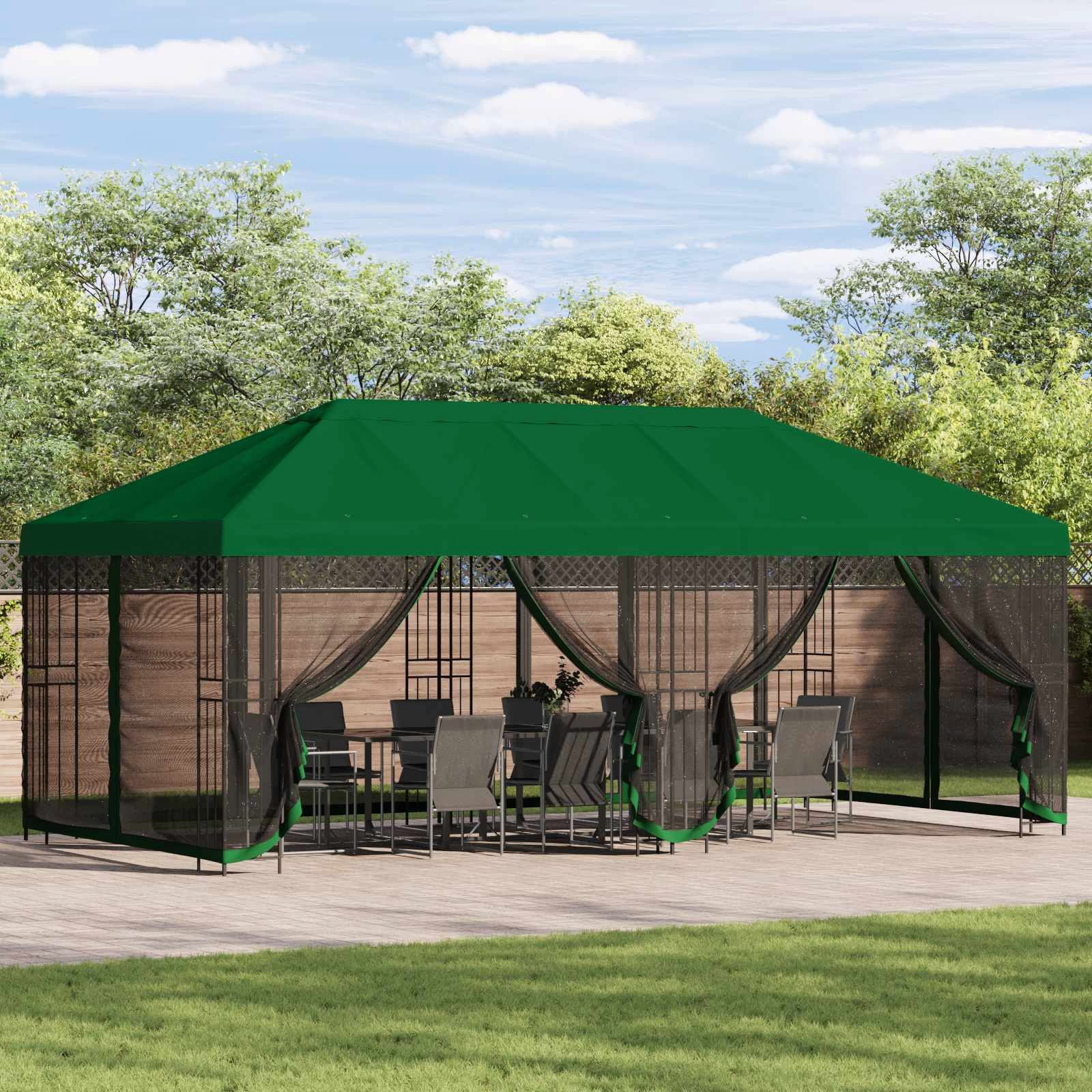 vidaXL Partyzelt Pavillon mit Seitenwänden 6 x 3 m Grün Polyester und Stahl 190