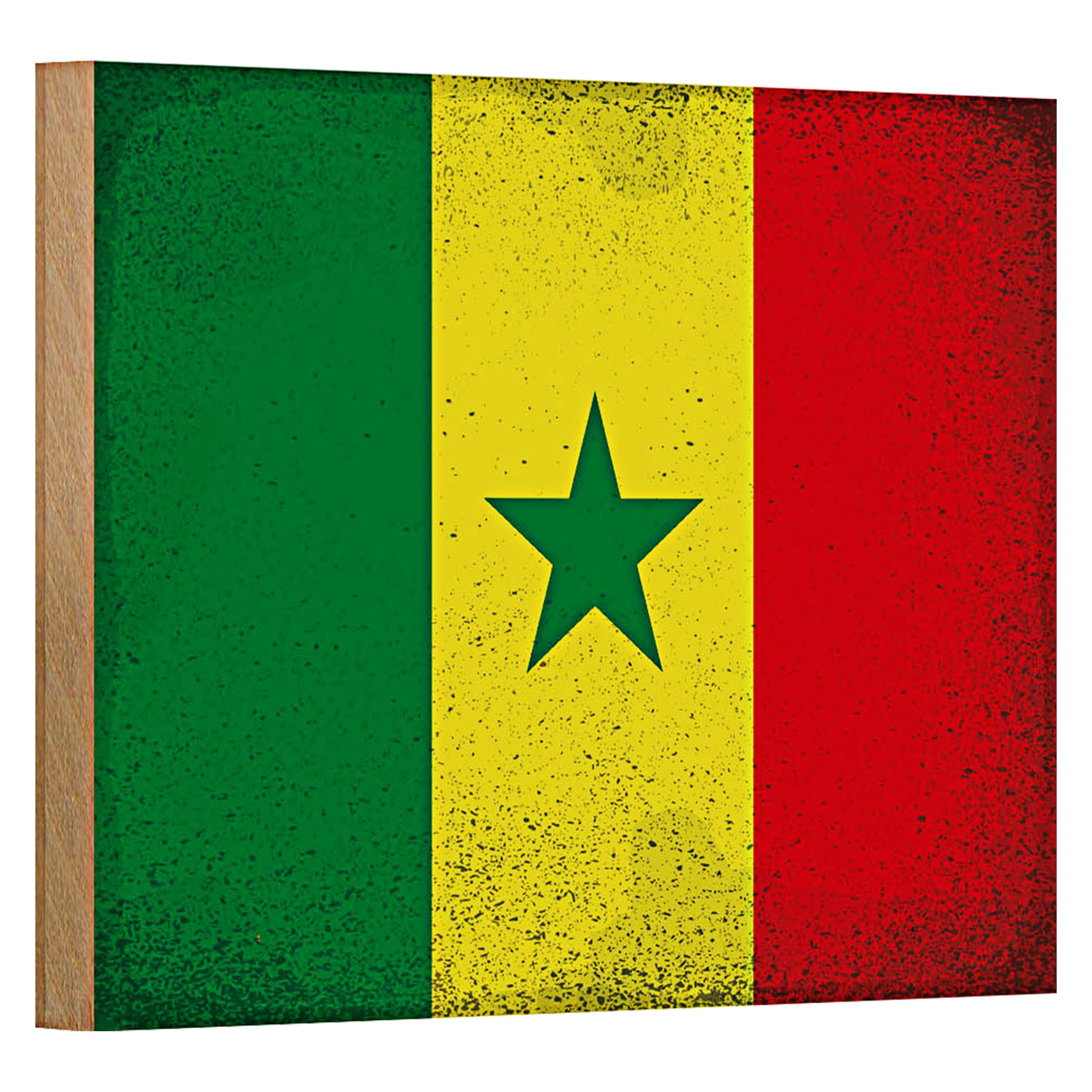Roomando Holzbild Flagge Senegal 18x12cm Flag of Senegal Vintage