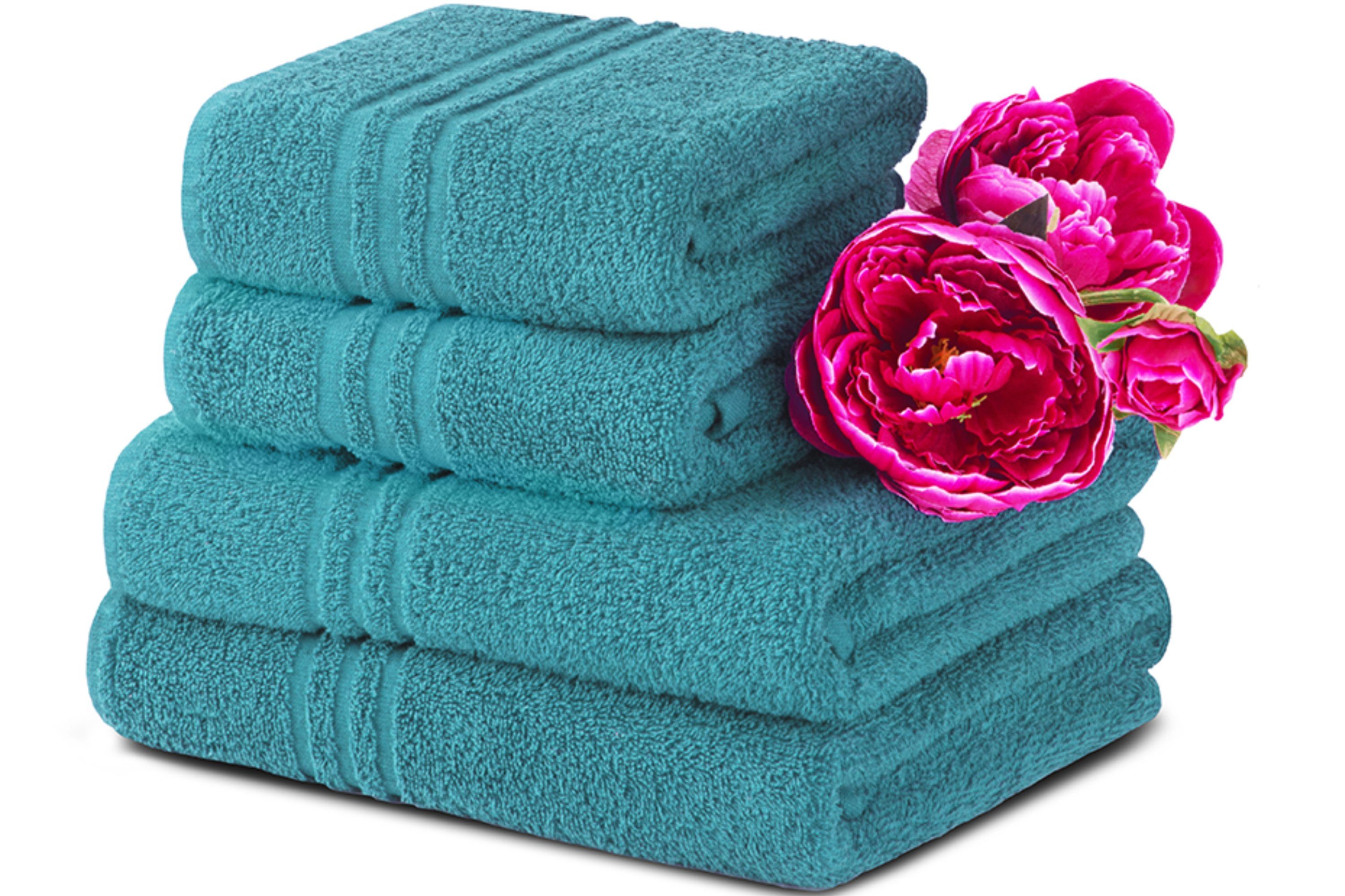 Konsimo Handtuch Set MANTEL 2x Duschtücher 2x Handtücher, (4 teilig, 4-tlg), 100 % Baumwolle, sehr saugfähig, weich im Griff türkis