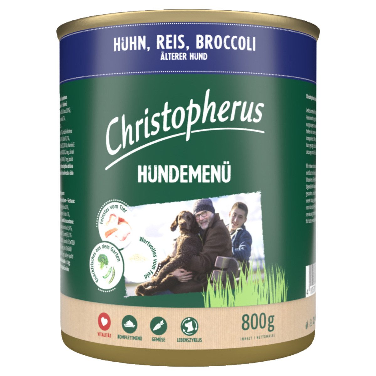 Christopherus Menue Senior mit Huhn, Reis, Broccoli 800 g - 6 Stück, Nassfutter für: Hund