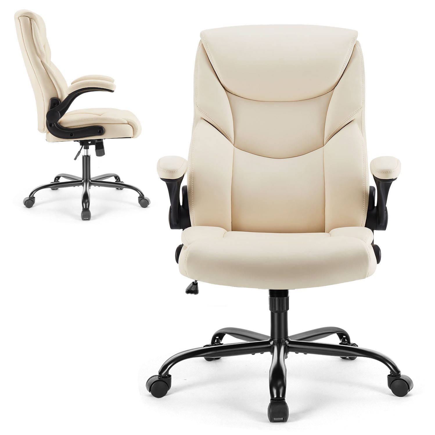 IDEASY Bürostuhl Ergonomischer Bürostuhl aus Leder, Klappbare Armlehnen, dr günstig online kaufen