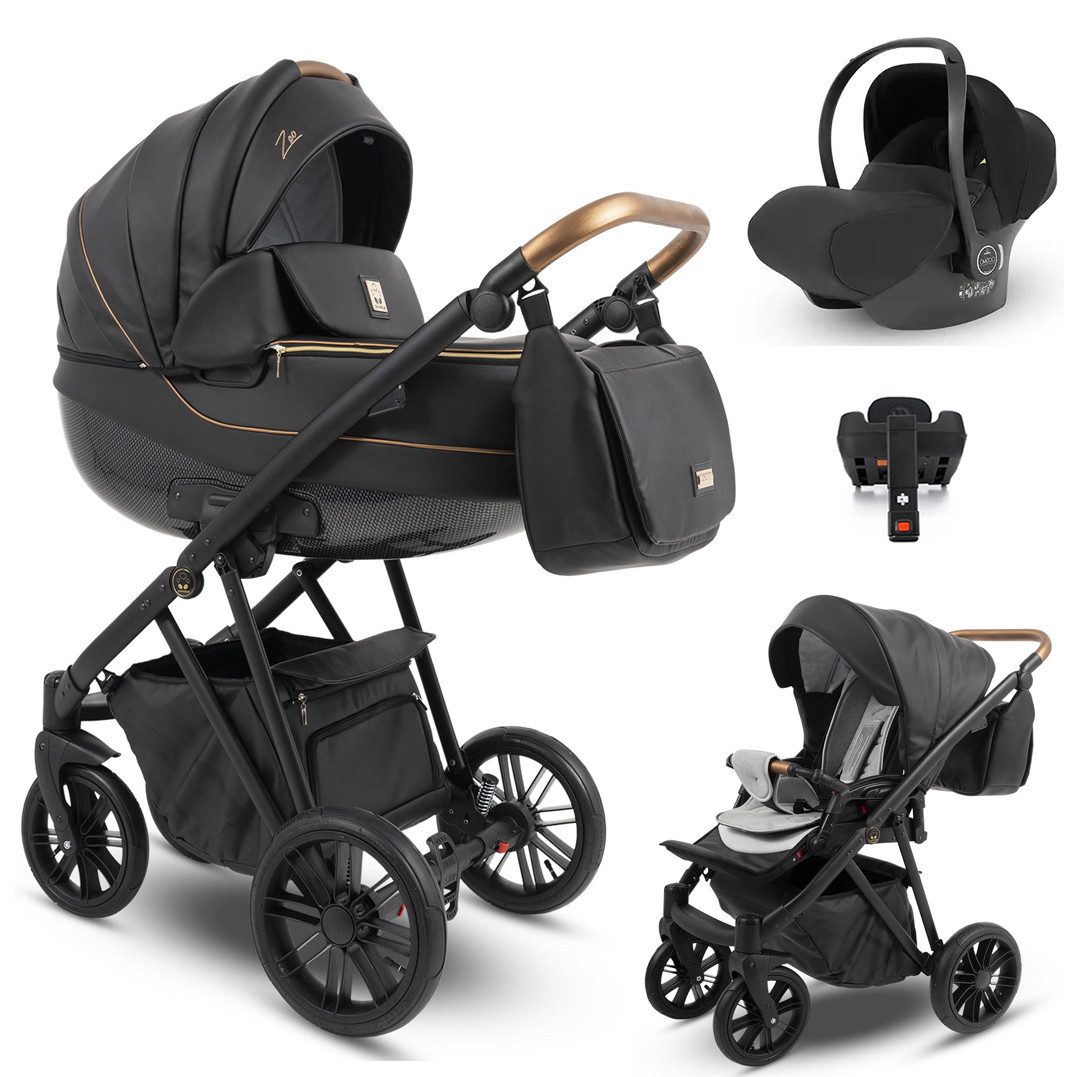BabyMerc Kombi-Kinderwagen Vip Lux 5 in 1 inkl. Sportsitz, Autositz und Iso Base in 8 Farben