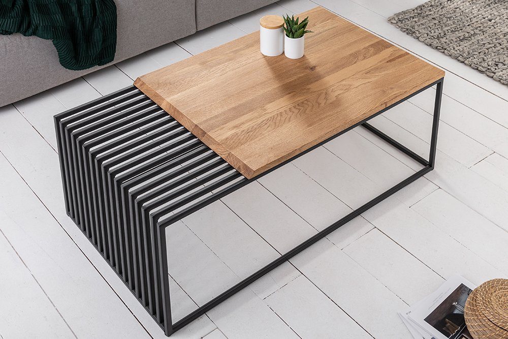 riess-ambiente Couchtisch ARCHITECTURE 100cm natur / schwarz, Wohnzimmer · Massivholz · Metall-Gestell · Industrial · eckig · Eiche