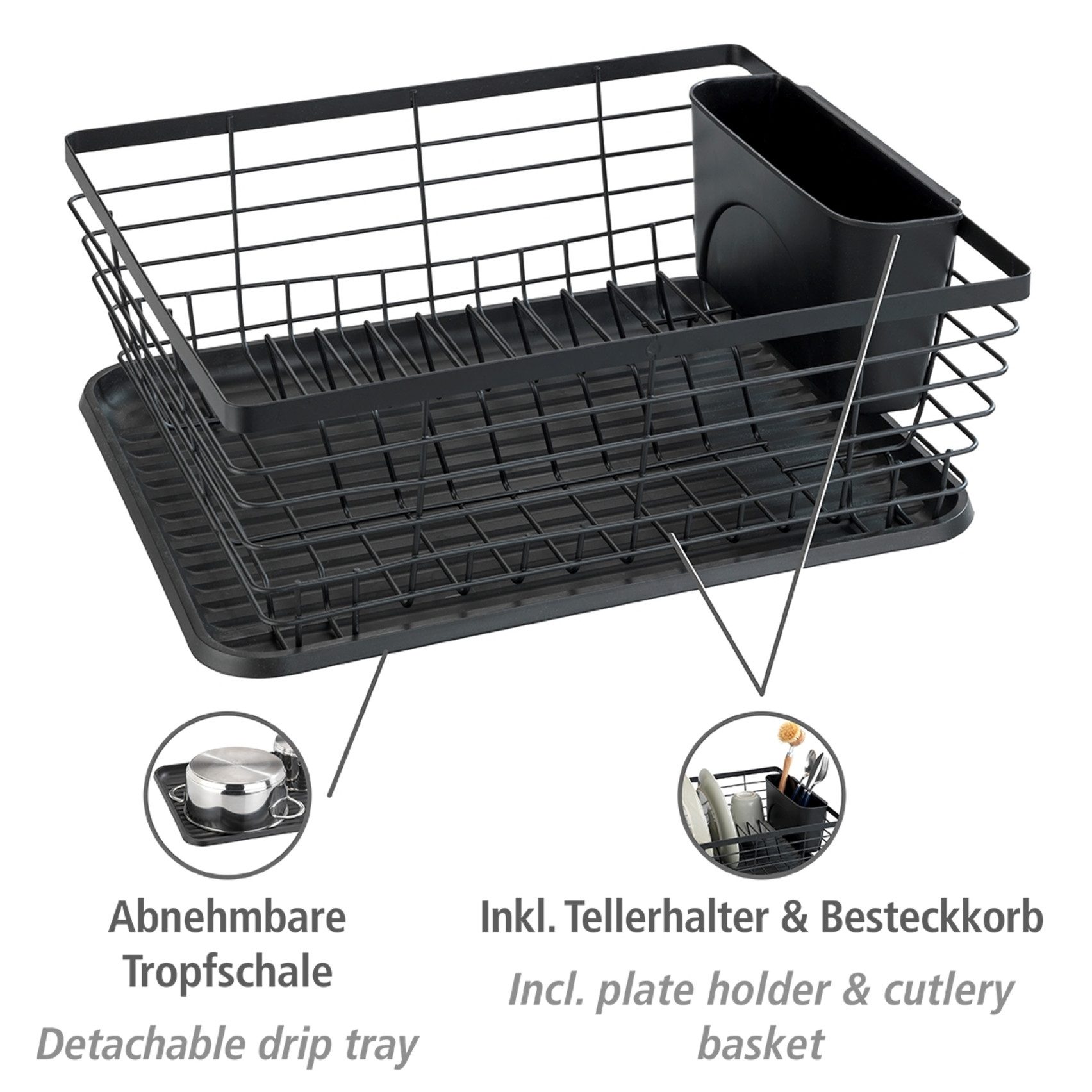 WENKO Geschirrständer Modell Drip, Geschirrabtropfer mit abnehmbarem Besteckkorb und Abtropfschale