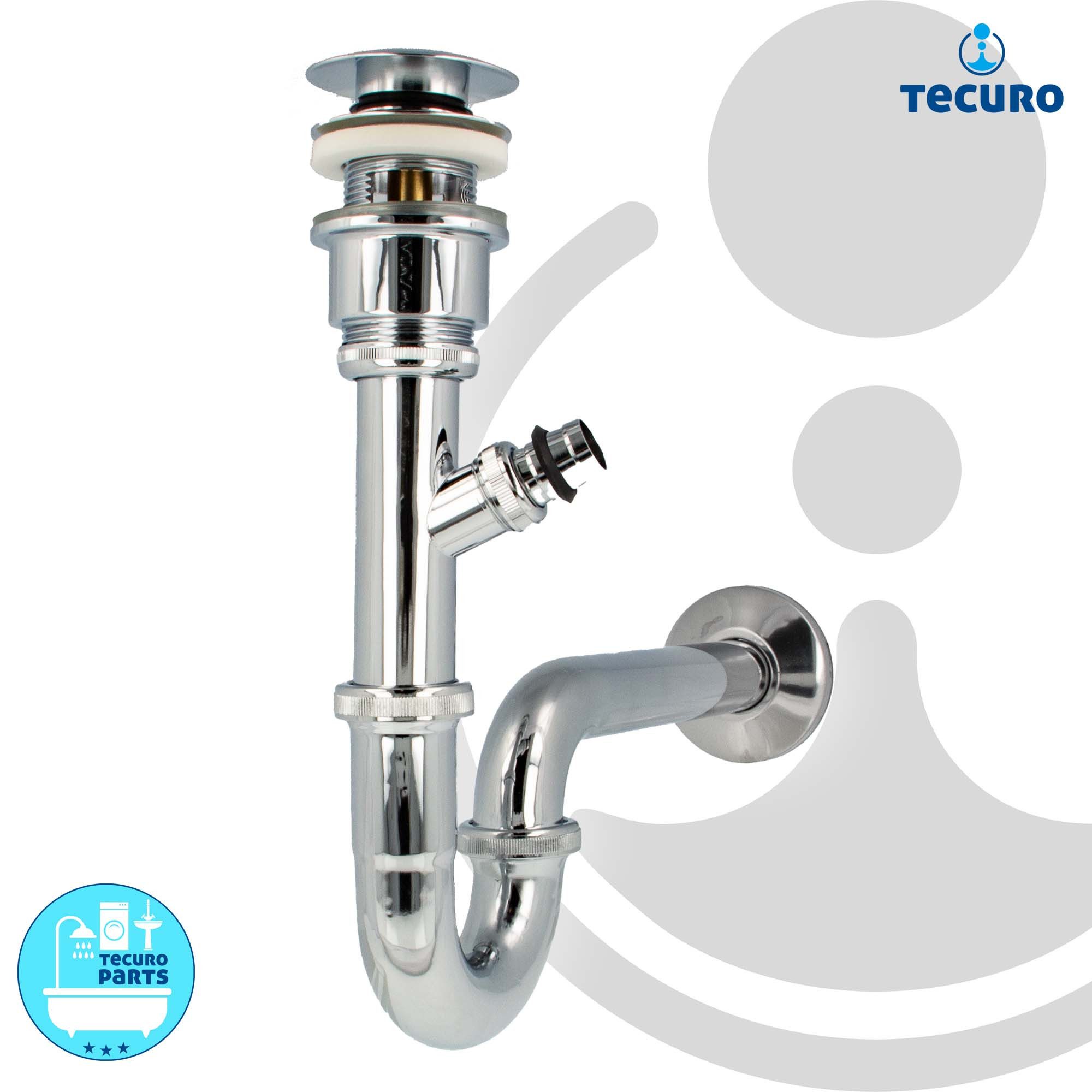 tecuro Siphon Siphon mit Pop Up Ablaufventil verchromt- Set für Waschtisch, (Ablaufventil und Röhrensiphon) – Bild 3 von 5