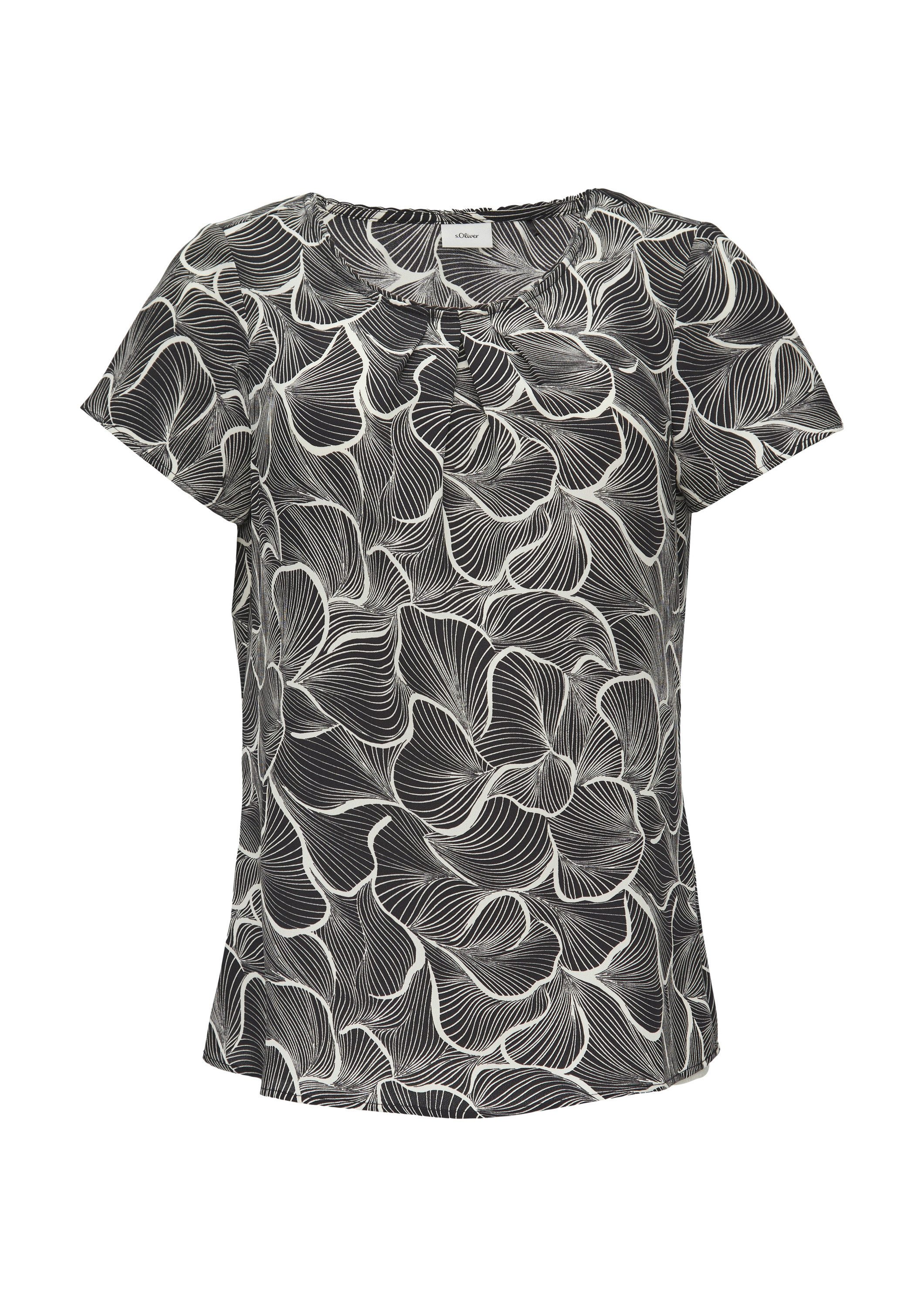 s.Oliver Kurzarmbluse Bluse Fein gemusterte Bluse mit Raffungen