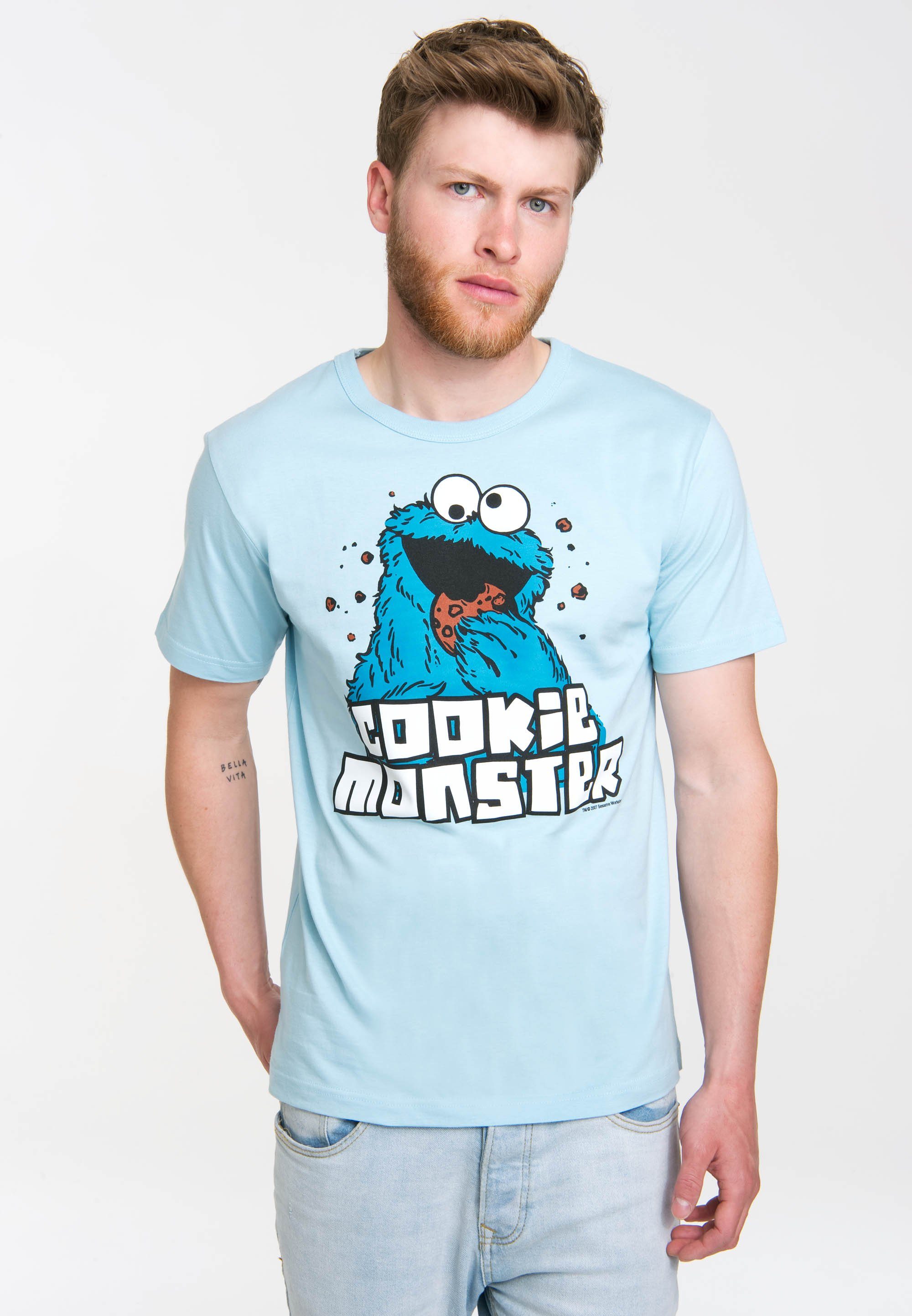 Einlaufvorbehandlung - T-Shirt Print, mit vielen Wäschen coolem auch Sesamstrasse formstab nach Krümelmonster LOGOSHIRT Dank