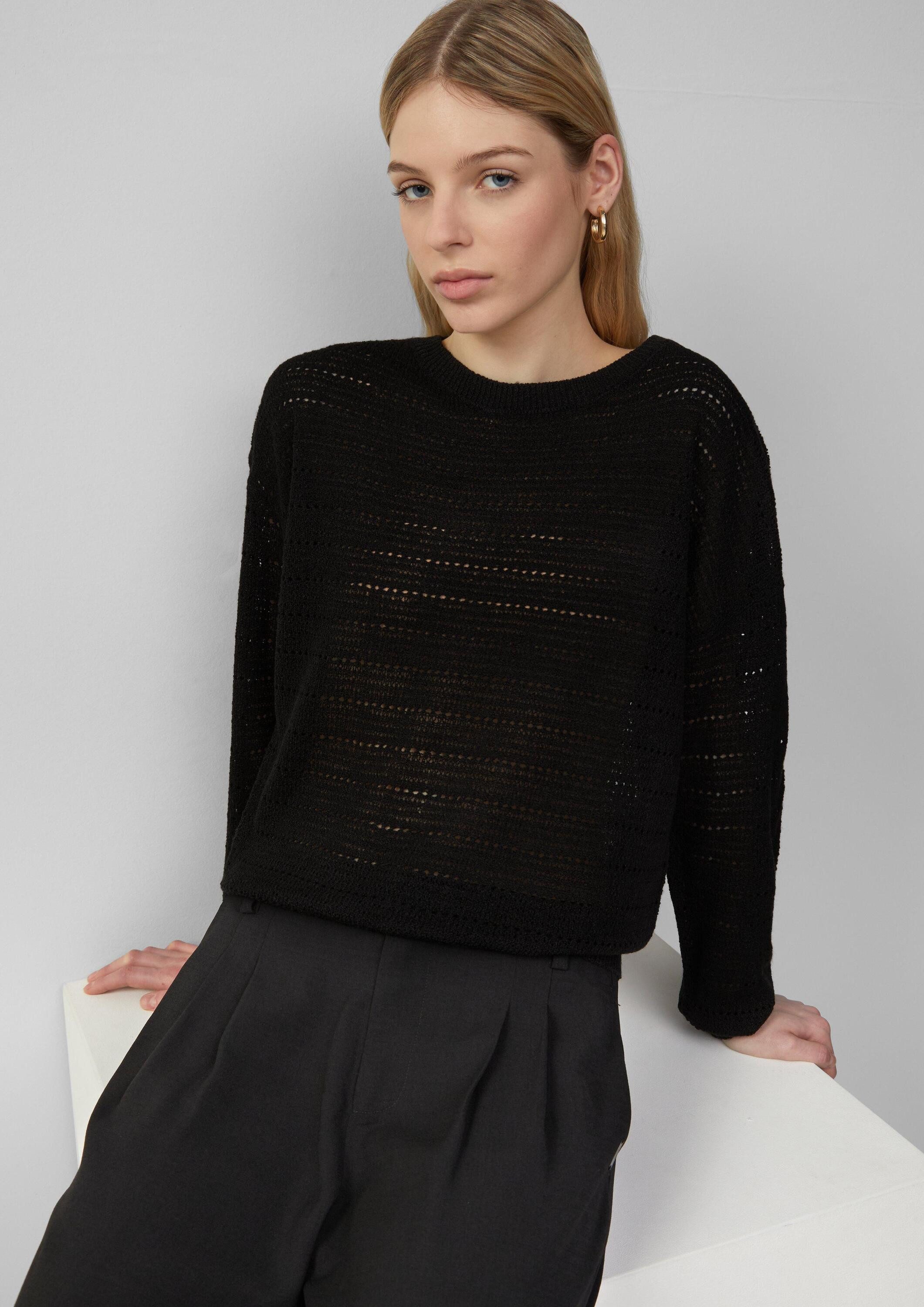 QS Longpullover Strickpullover leichter Pullover mit Ajourmuster günstig online kaufen