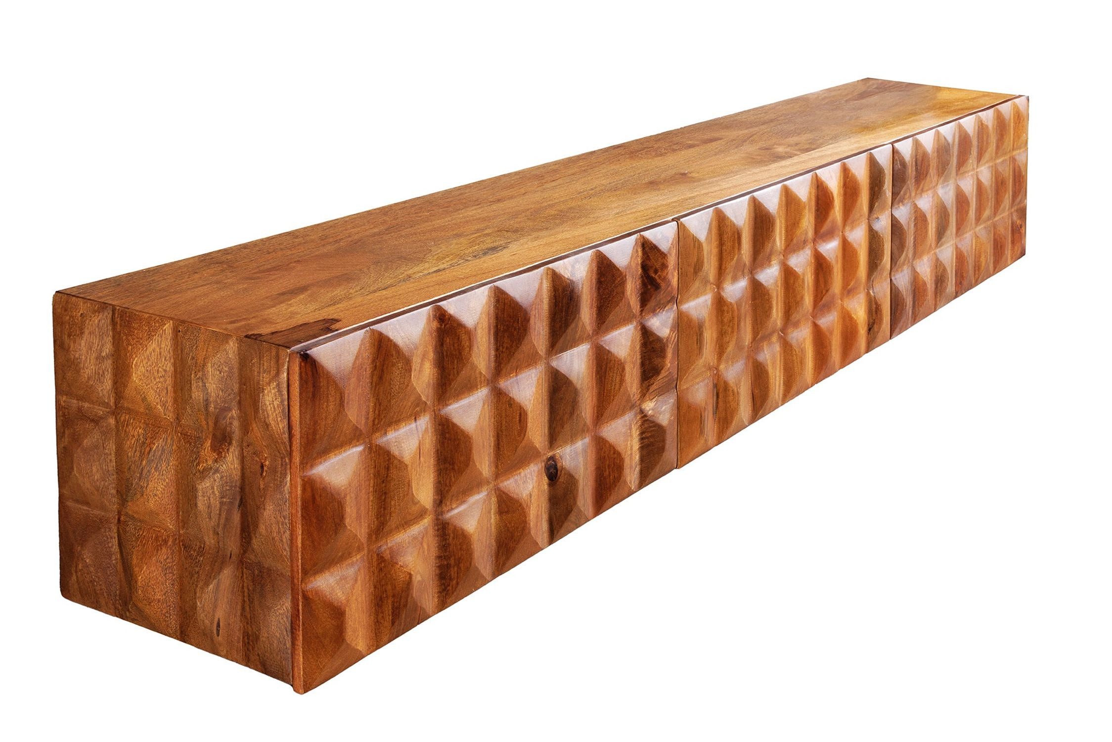 Licht-Erlebnisse TV-Board ARTHY, Mangoholz massiv 160 cm 3D-Front Hängend