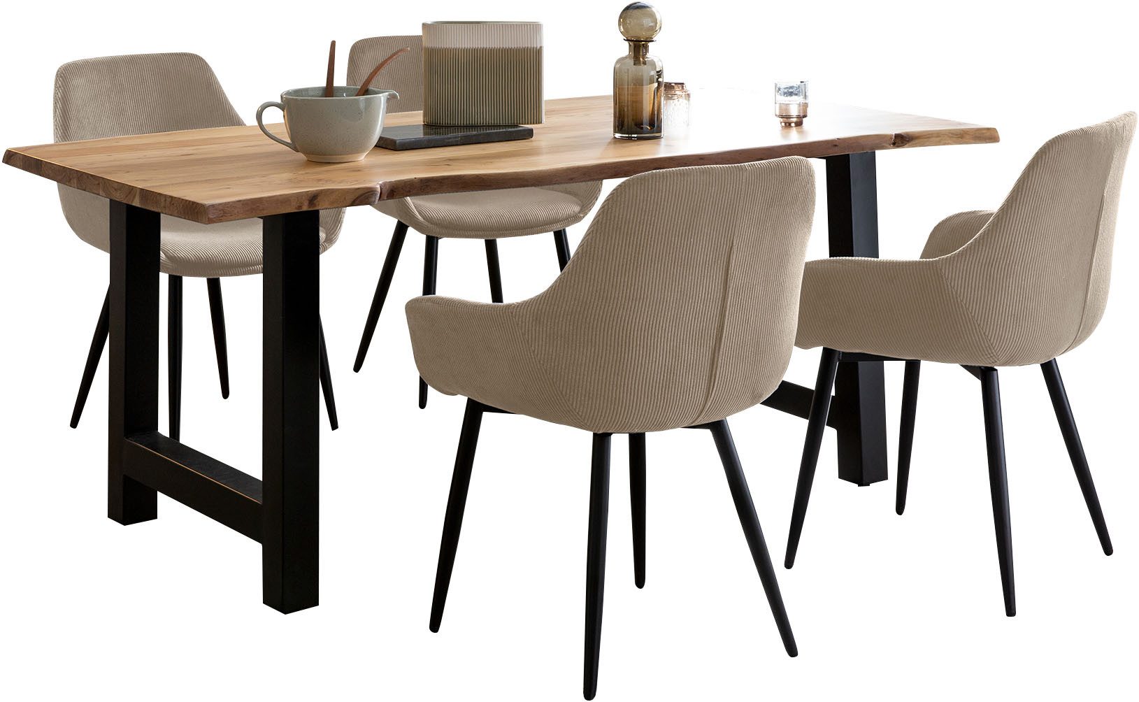 SalesFever Essgruppe Elegante Essgruppe für stilvolles Speisen, (Set, 5-tlg), Massivholz geölt und zweifach gewachst