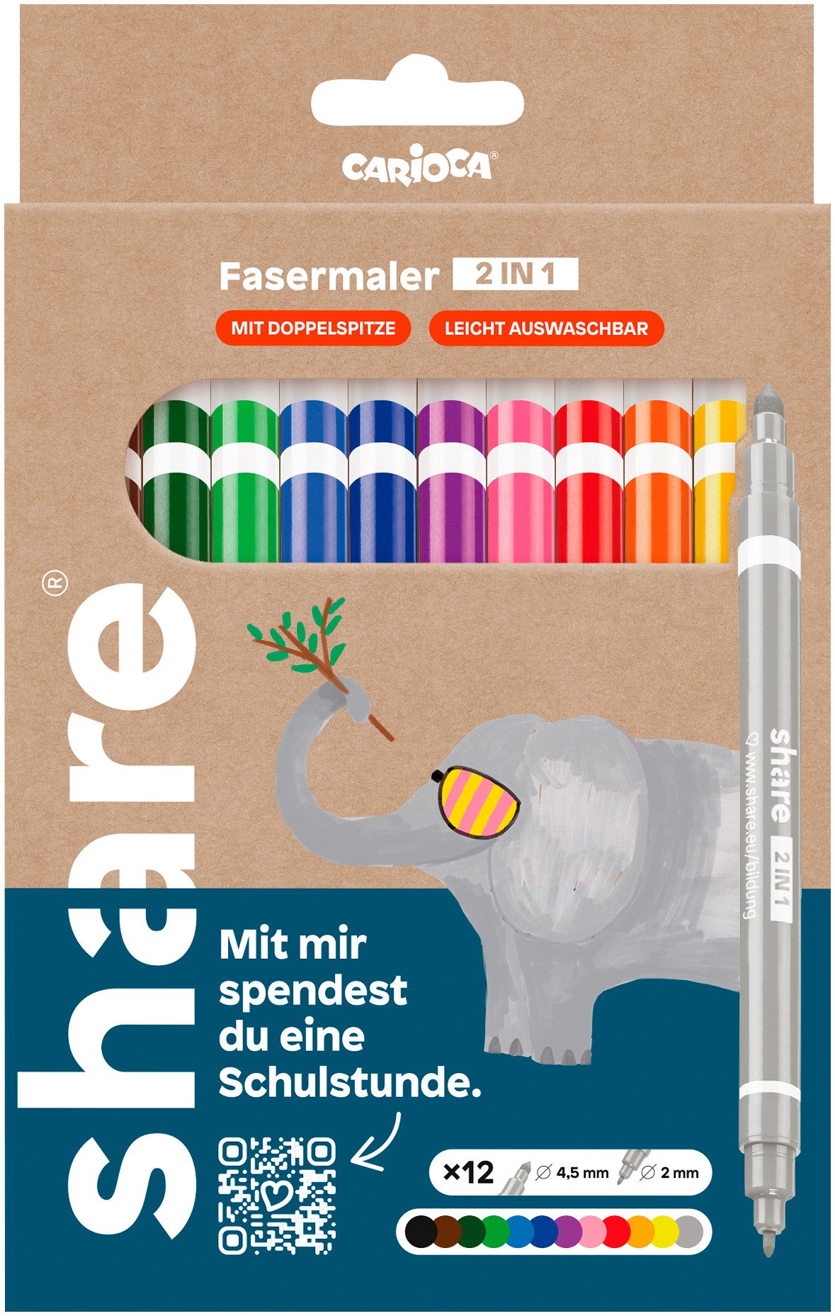 Faserstift share Fasermaler 2in1, sort. basic, 12 Stk