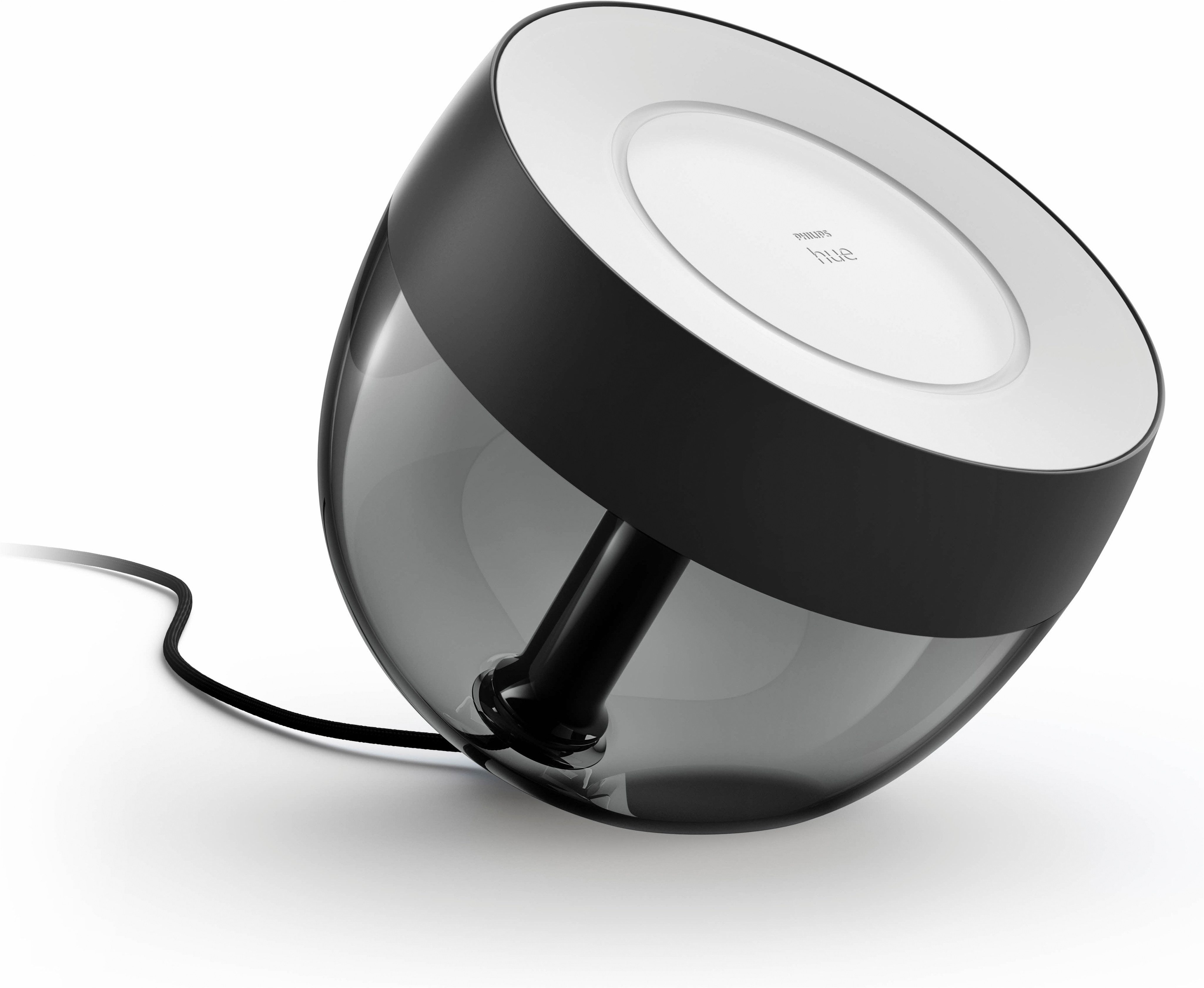 Philips Hue LED Tischleuchte White & Color Ambiance Iris schwarz, Abschaltautomatik, Bluetooth, CCT - über Fernbedienung, Dimmfunktion, Einschlafhilfe, Farbsteuerung, Farbwechsel, Memory, nach Trennung vom Netz, Nachtlichtfunktion, RGB, Smart Home, Timerfunktion, Weckerfunktion, dimmbar über Fernbedienung, mehrere Helligkeitsstufen, LED fest integriert, Farbwechsler, RGB, warmweiß - kaltweiß, Steuerbar per App und Stimme, Smart Home fähig, Farbfähig und Weißtöne