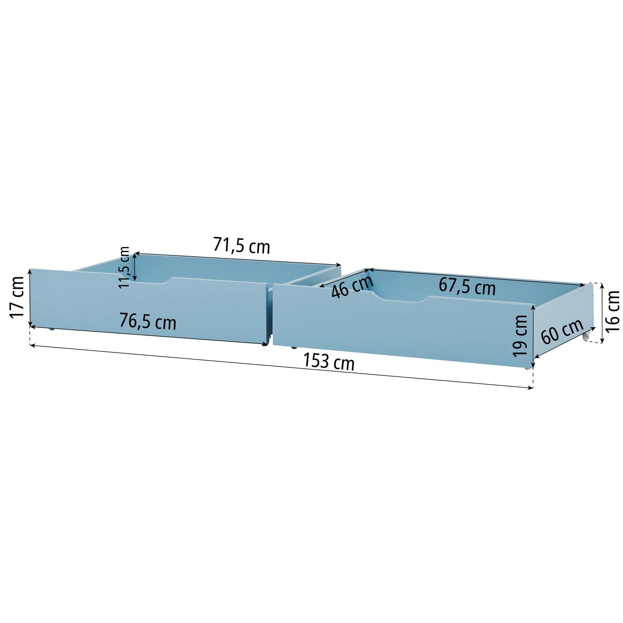 für Blau Hoppekids Betten 70x160 cm Schubladenset Bettschubkasten