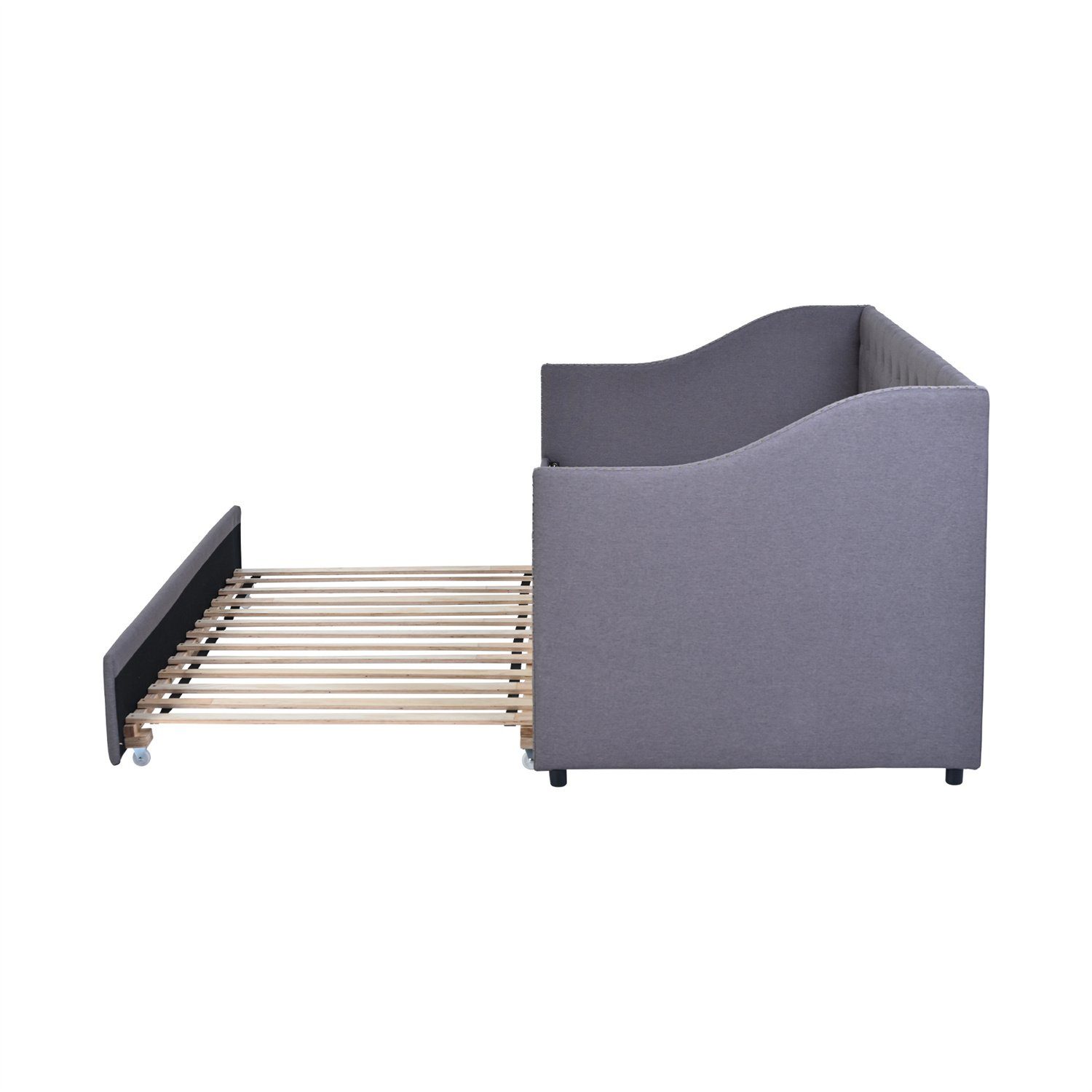 Daybett (Polsterbett mit Ausziehbarem Unterbett und Lattenrost), Schlafsofa Kinderbett Gästebett 90x200cm, Leinen
