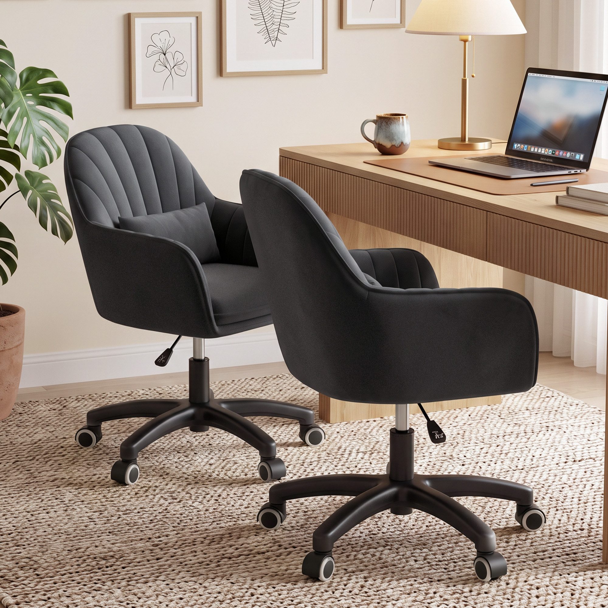 HawthyHome Bürostuhl Ergonomischer Homeoffice-Stuhl, 360° Drehbar & Höhenverstellbar (2 St), Samtbezug mit Kopfkissen, ideal für Arbeitszimmer & Schlafzimmer