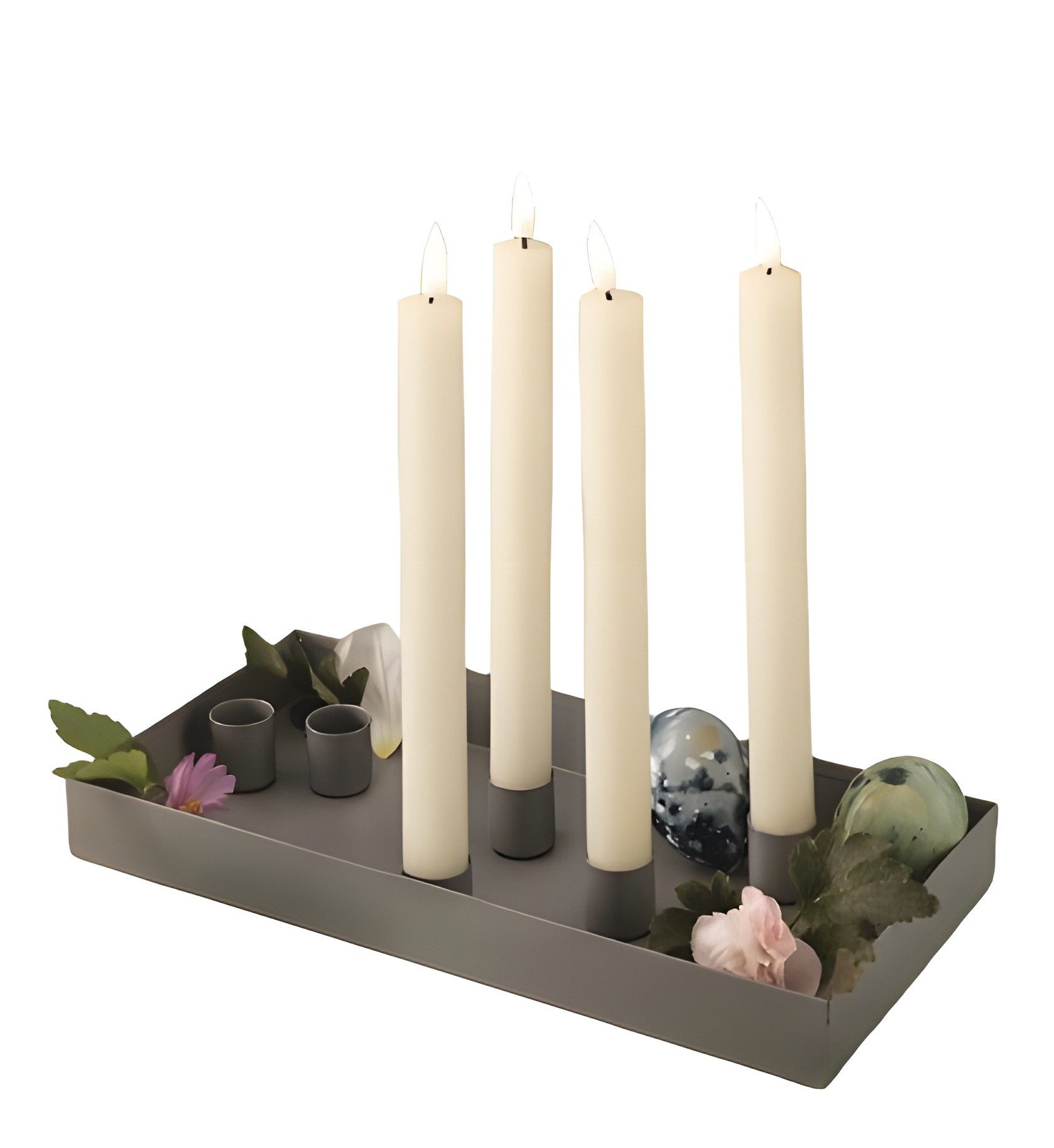 Dekoleidenschaft Tischkerzenhalter Kerzentablett "Grey" aus Metall grau + 6 günstig online kaufen