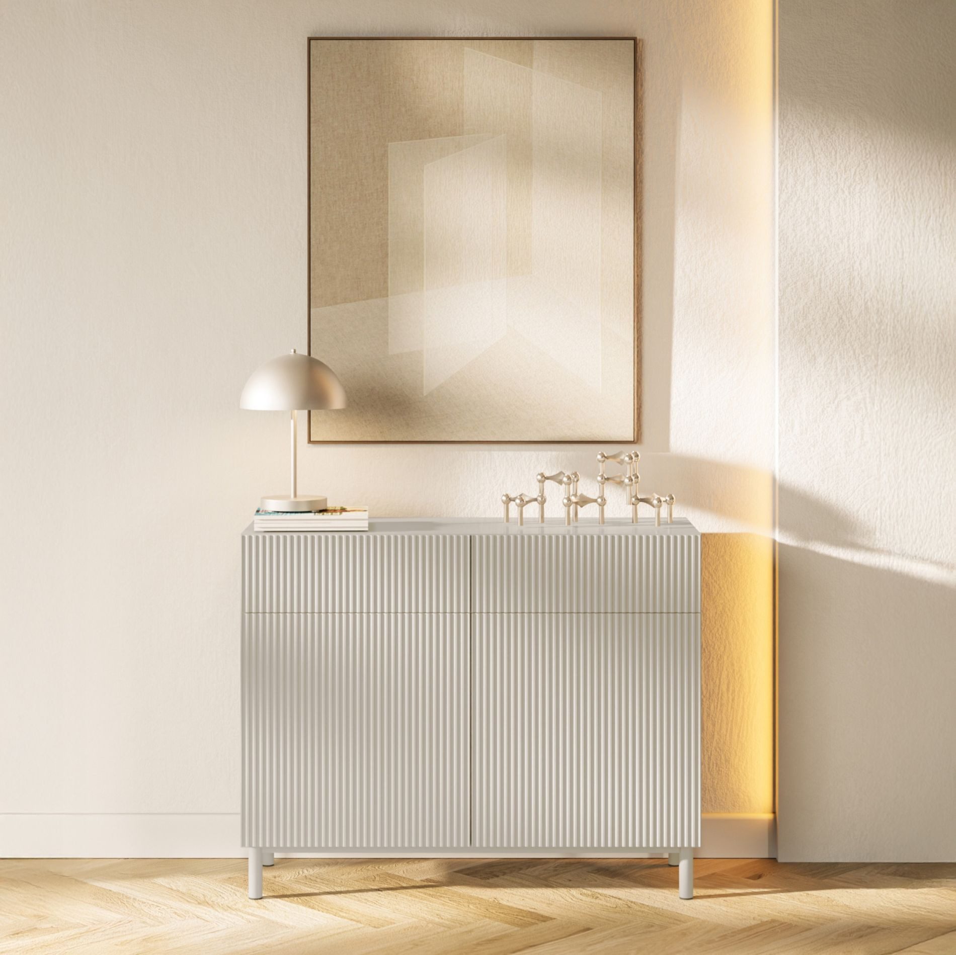 Selsey Sideboard VELDIO NEW, Sideboard mit Rillenfront – 2 Türen & 2 Schubladen, 100 cm