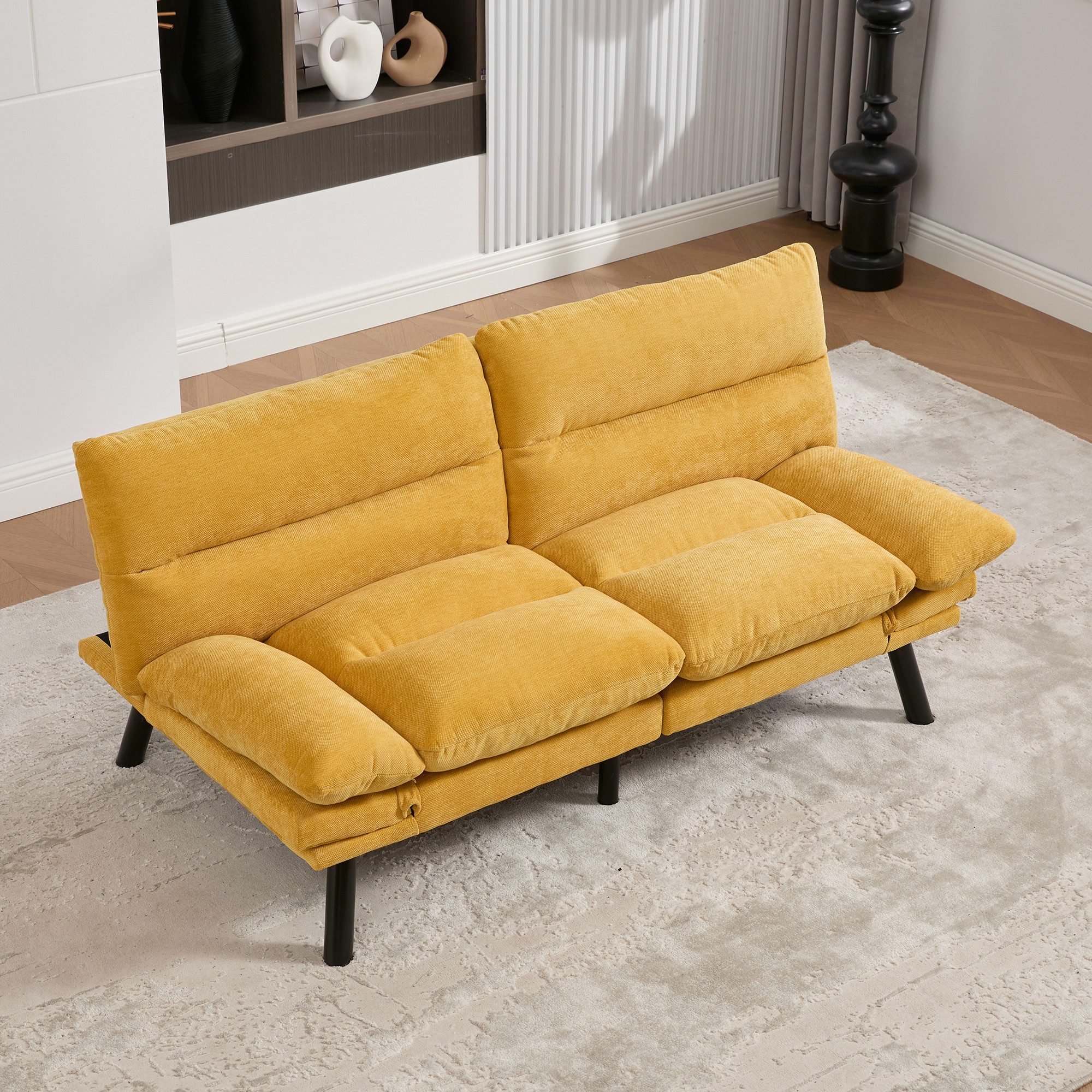 STILVORA Loungesofa mit Kissen,Chenille-Zweisitzer Klappsofa mit verstellbarer Rückenlehne