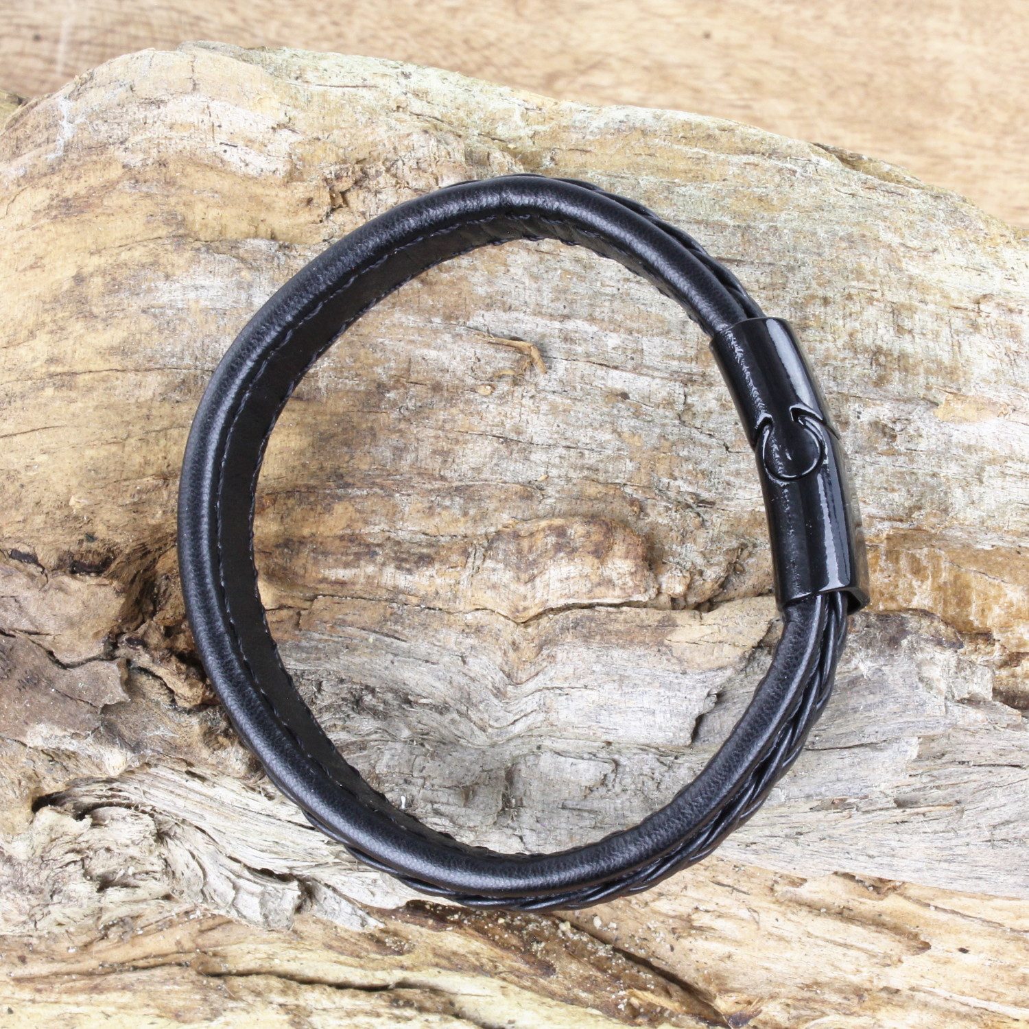 KARMA Armband Männerschmuck Herren Leder schwarz günstig online kaufen