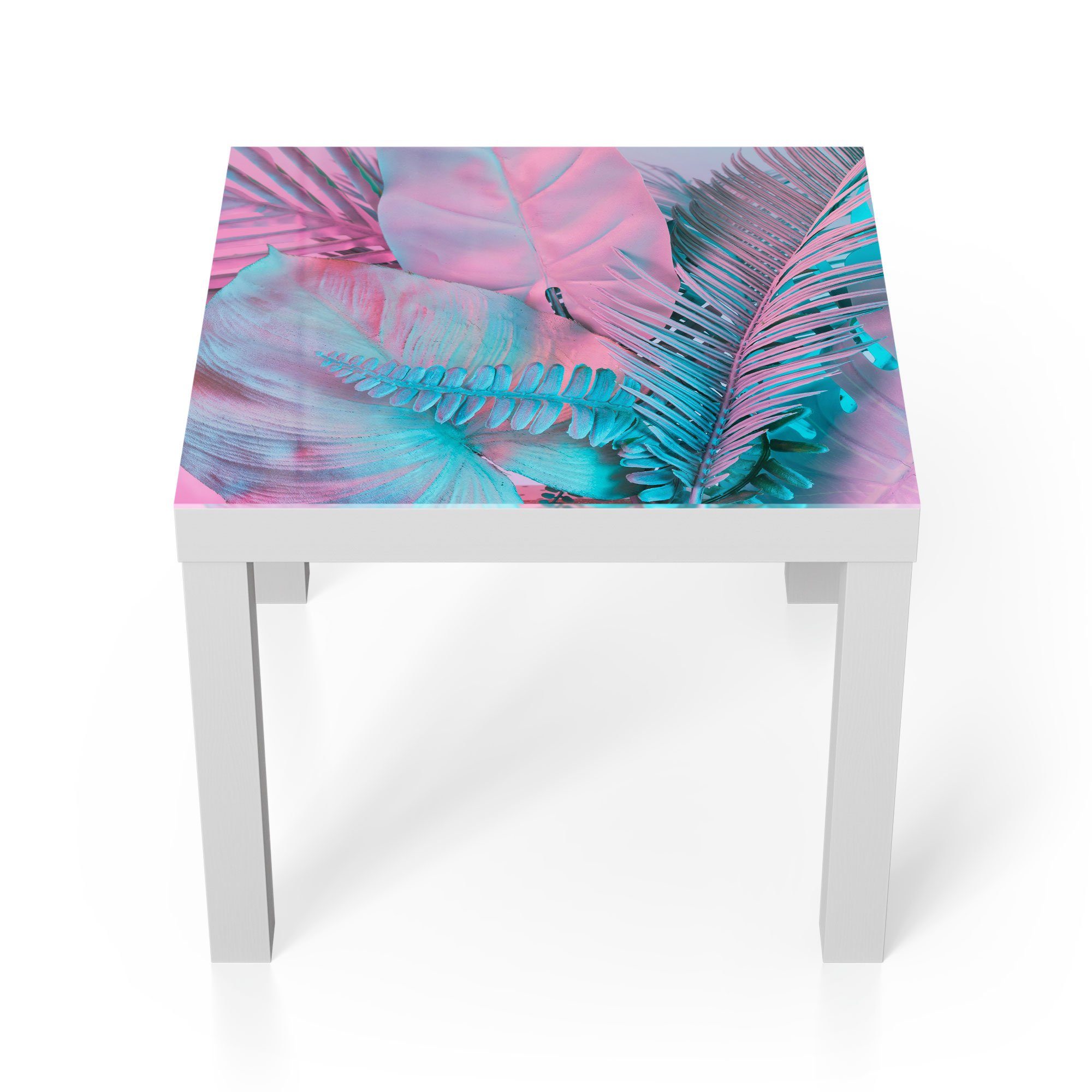 DEQORI Couchtisch 'Tropenblätter: Farbeffekt', Glas Beistelltisch Glastisch modern Weiß