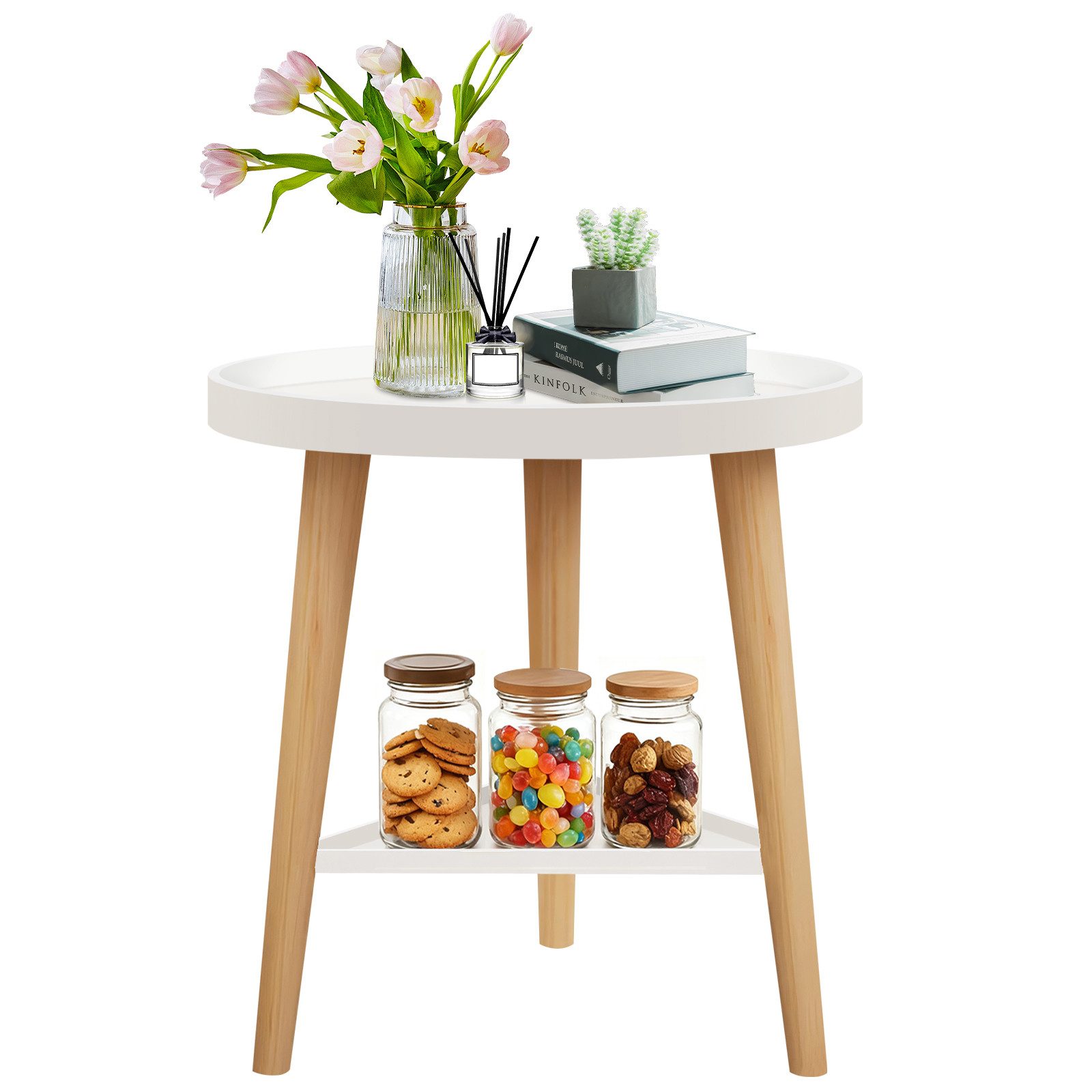 BlingBin Beistelltisch klein Rund Couchtisch Sofatisch Nachttisch mit 2 Abl günstig online kaufen