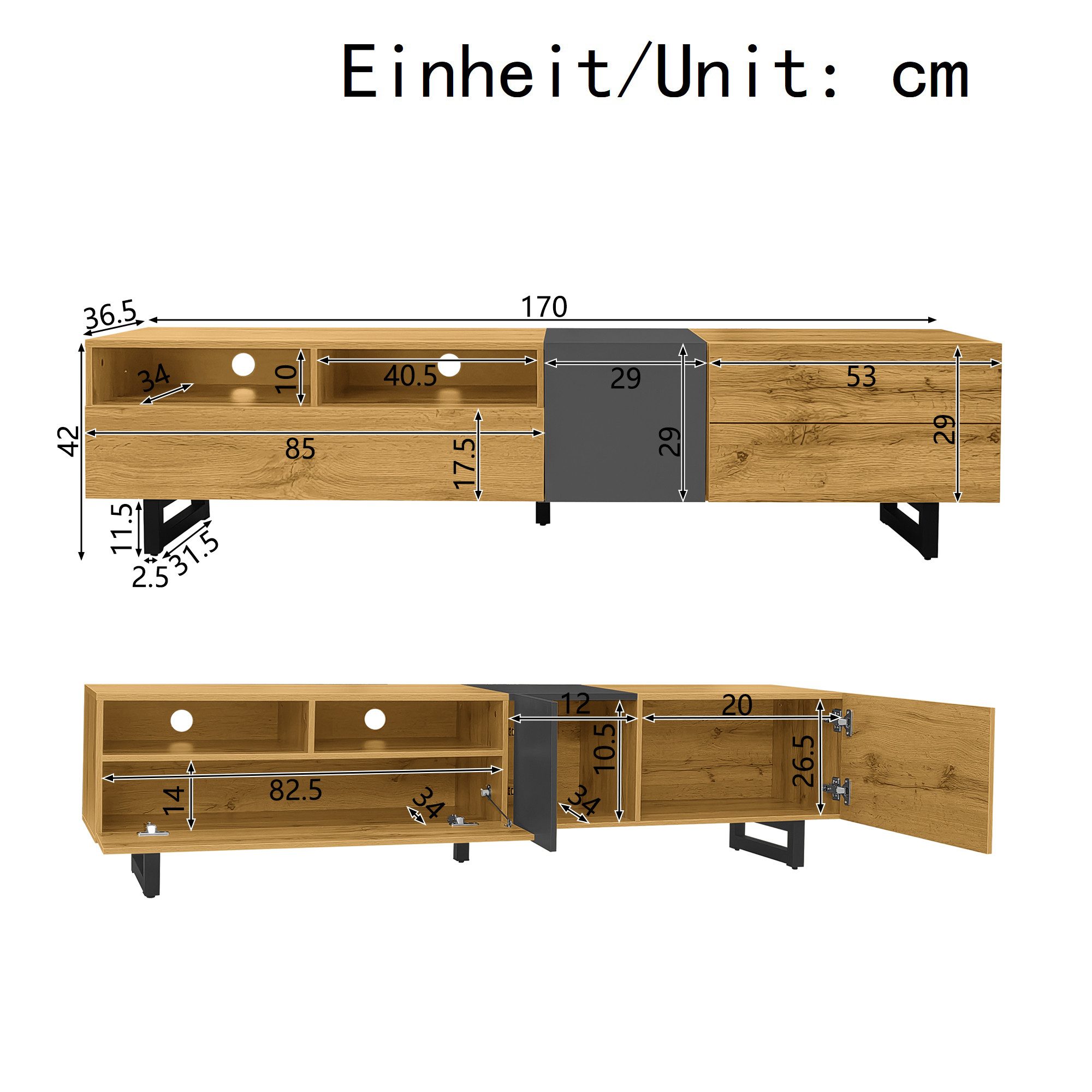 Lowboard mit U-förmige Metallbeine, in Retro-Design
