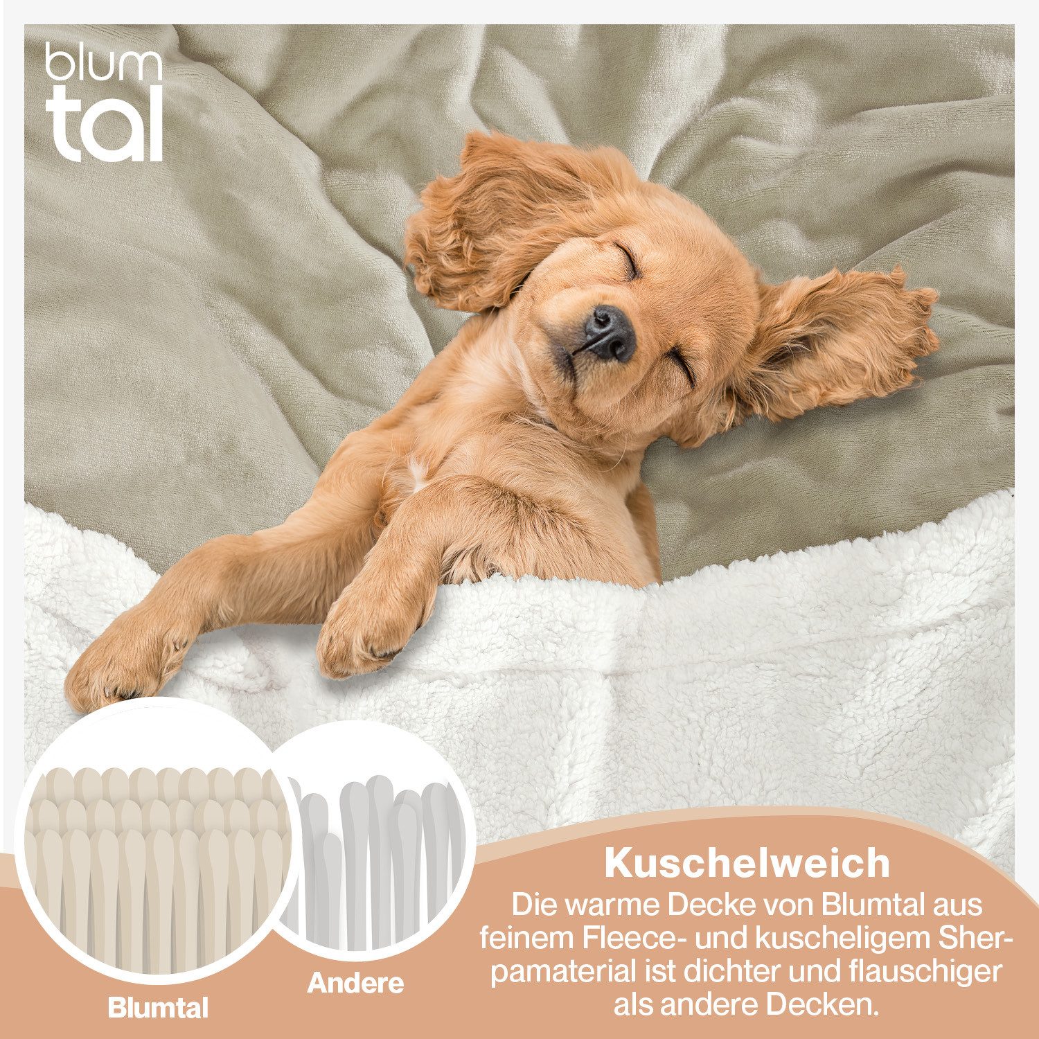 Wohndecke Premium Sherpa Kuscheldecke, Oeko-TEX Zertifiziert, Blumtal, Sofa Decke mit Dicker Sherpa-Innenseite, extra dick & wärmend – Bild 4 von 5