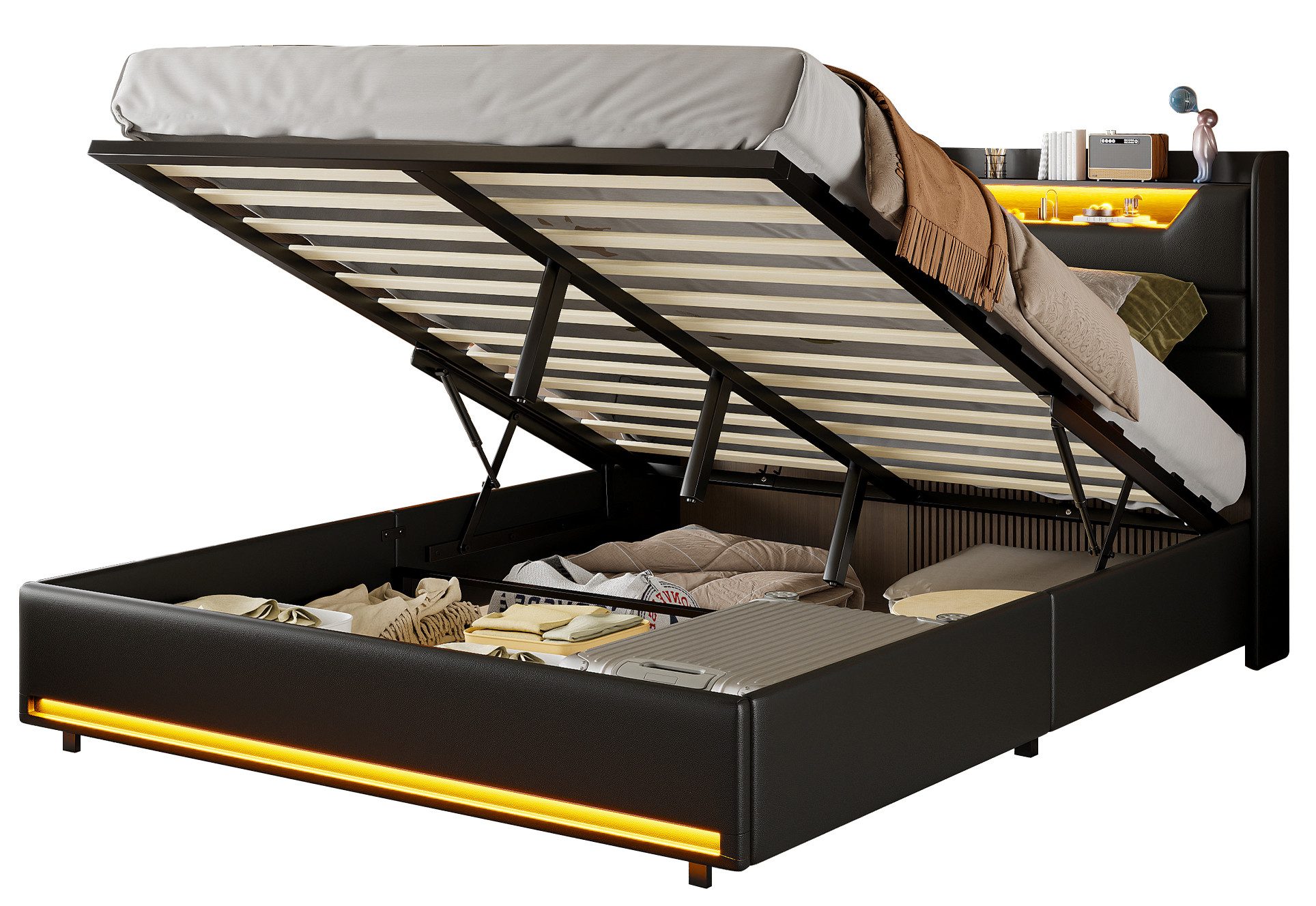 FUROKOY Polsterbett Doppelbett Stauraumbett Hydraulisch anhebbarer günstig online kaufen