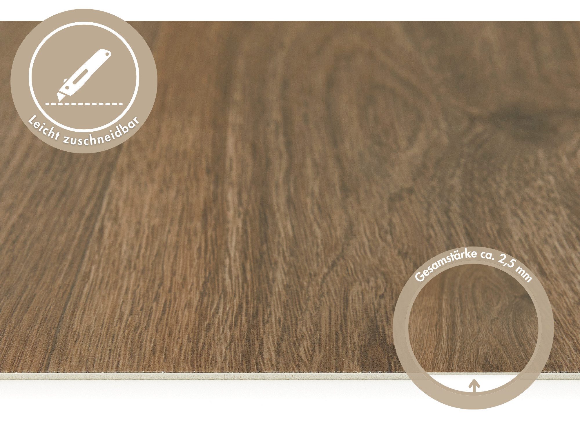 misento Vinylboden Astell in Holzoptik, für Feuchtraum- und Privatbereiche, PVC Bodenbelag Meterware 200/400 cm breit, Stärke 2,5 mm