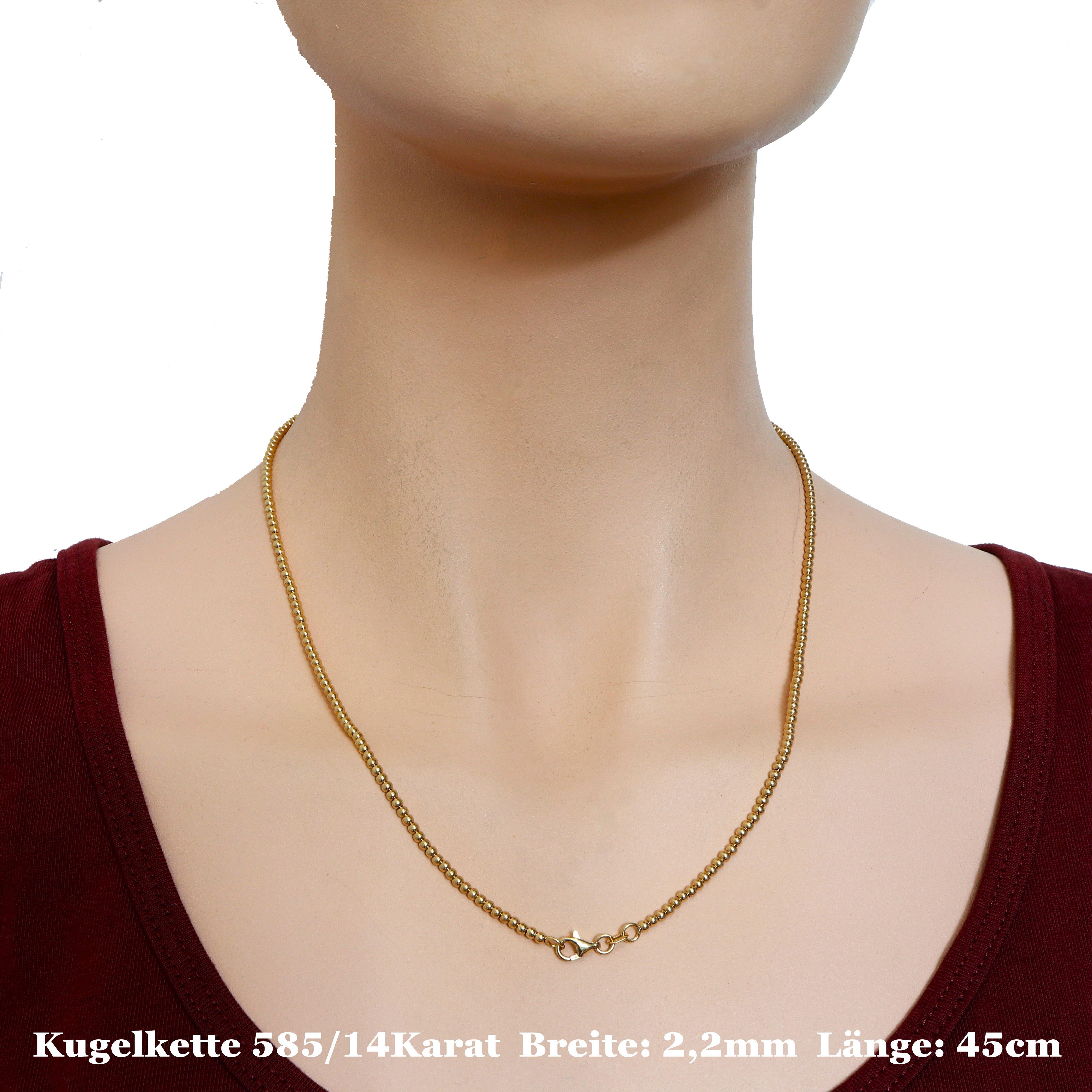 G & J Goldkette Kugelkette 585/14K Gold 2,2-4,0mm 42-50cm hochwertige edle Halskette (inkl. Schmucketui), Made in Germany – Bild 5 von 5